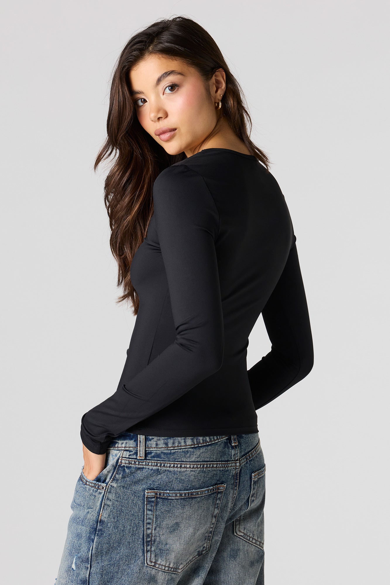 Luxe Heavy Contour V-Neck Long Sleeve Top