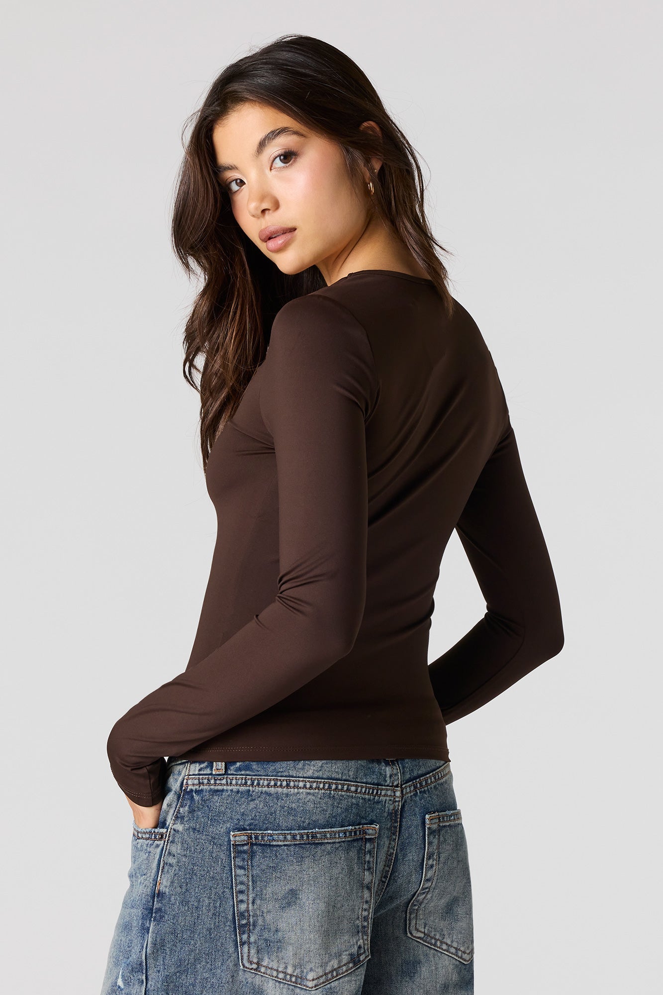 Luxe Heavy Contour V-Neck Long Sleeve Top