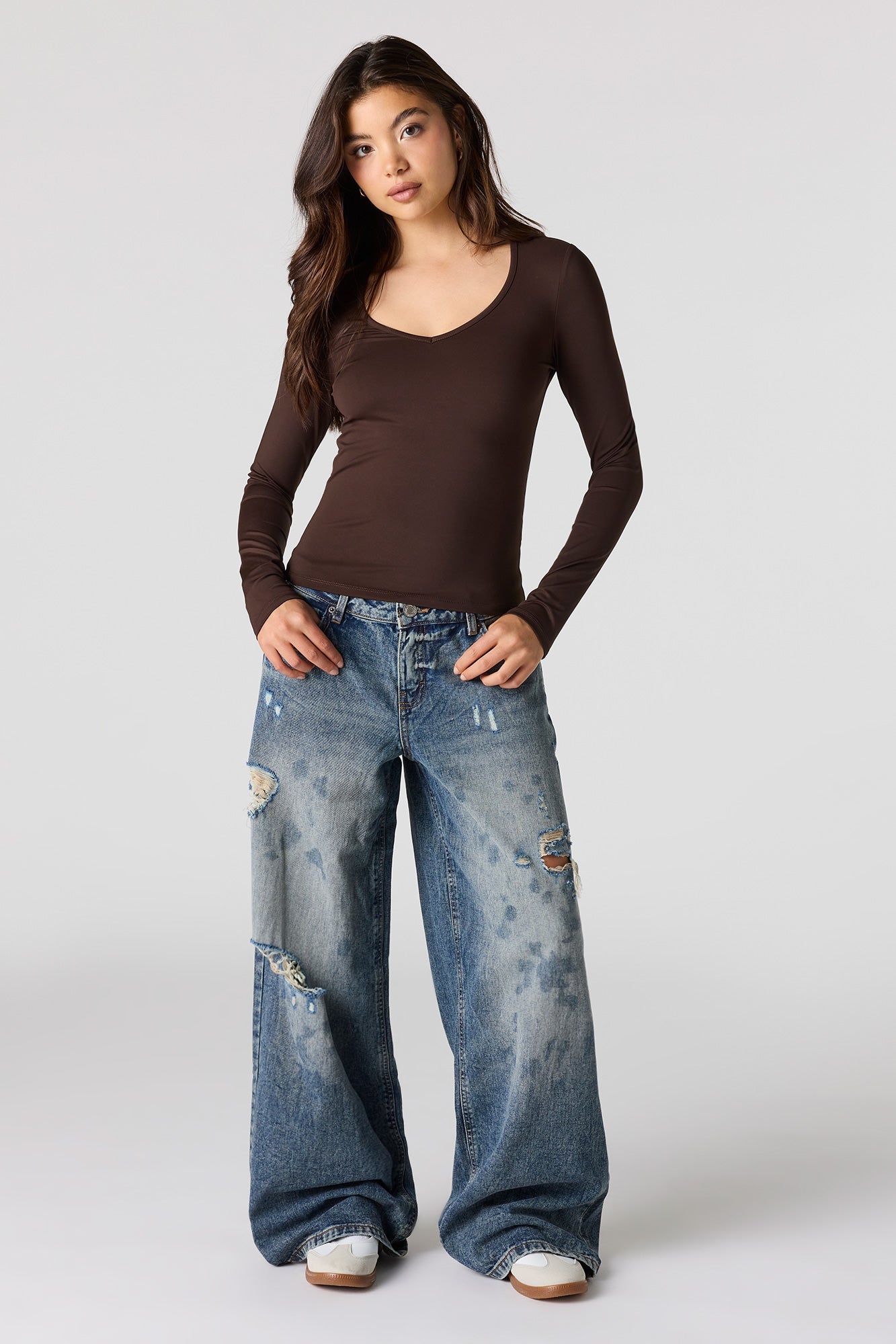 Luxe Heavy Contour V-Neck Long Sleeve Top