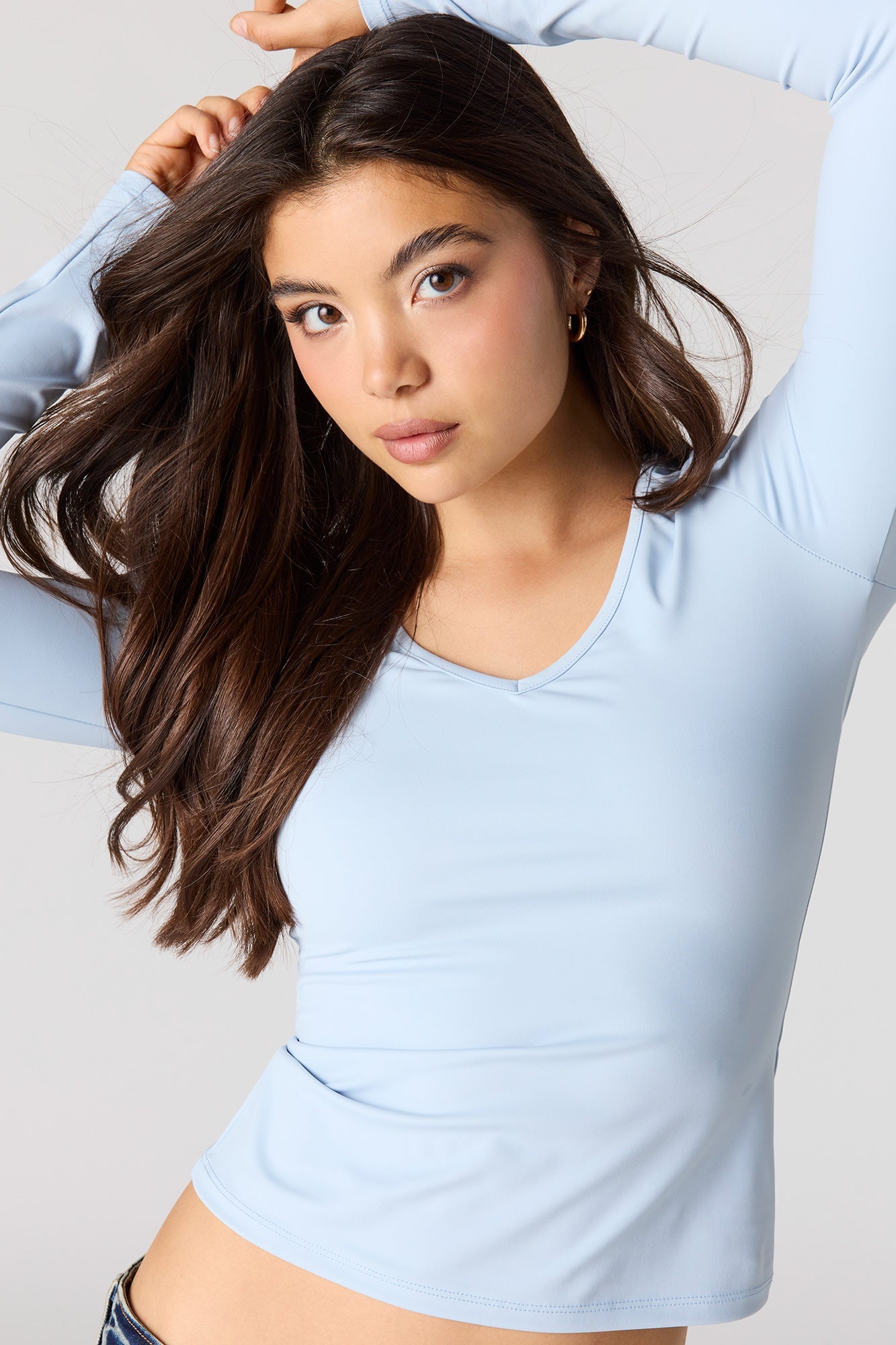 Luxe Heavy Contour V-Neck Long Sleeve Top
