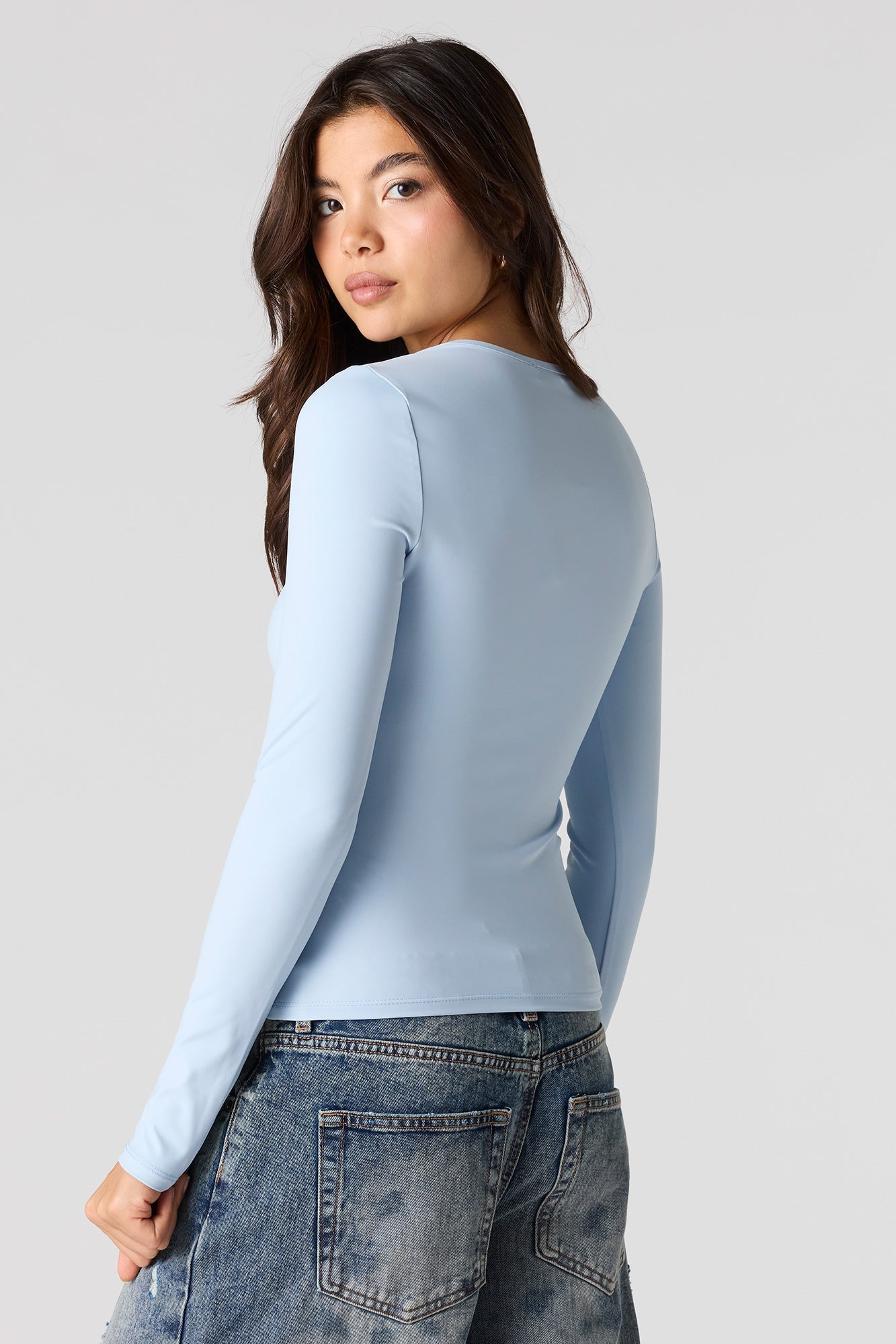 Luxe Heavy Contour V-Neck Long Sleeve Top