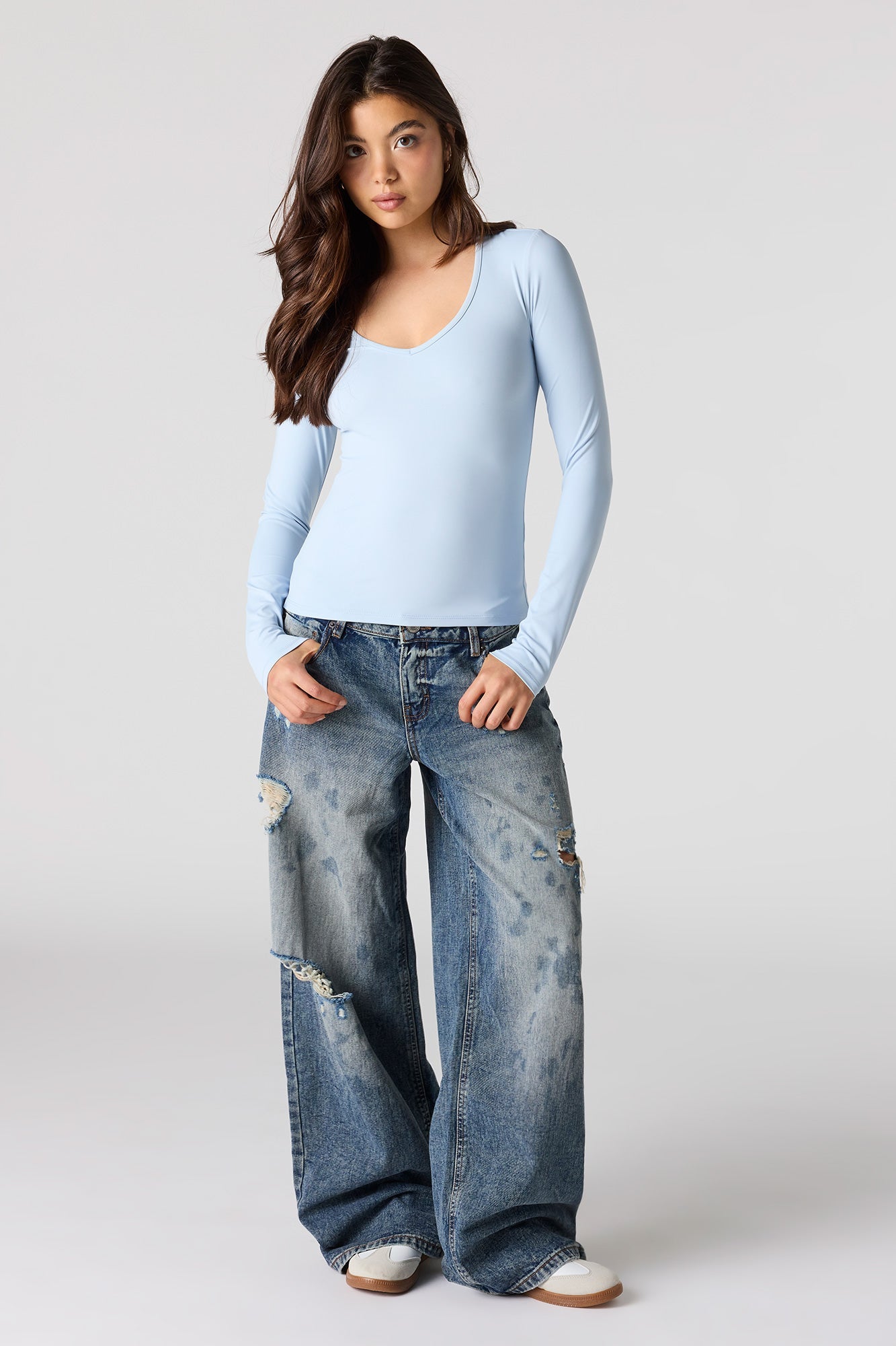 Luxe Heavy Contour V-Neck Long Sleeve Top