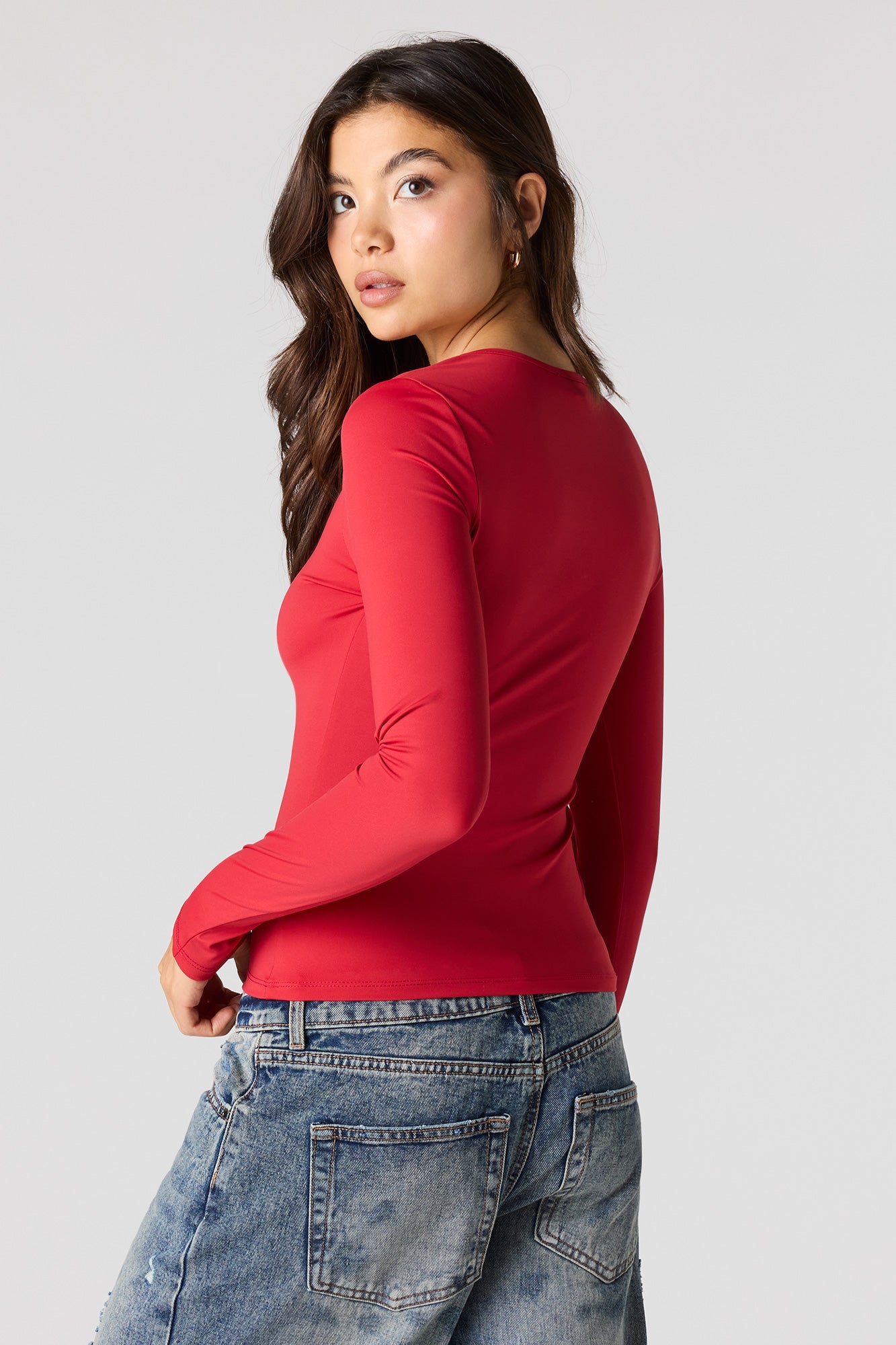 Luxe Heavy Contour V-Neck Long Sleeve Top