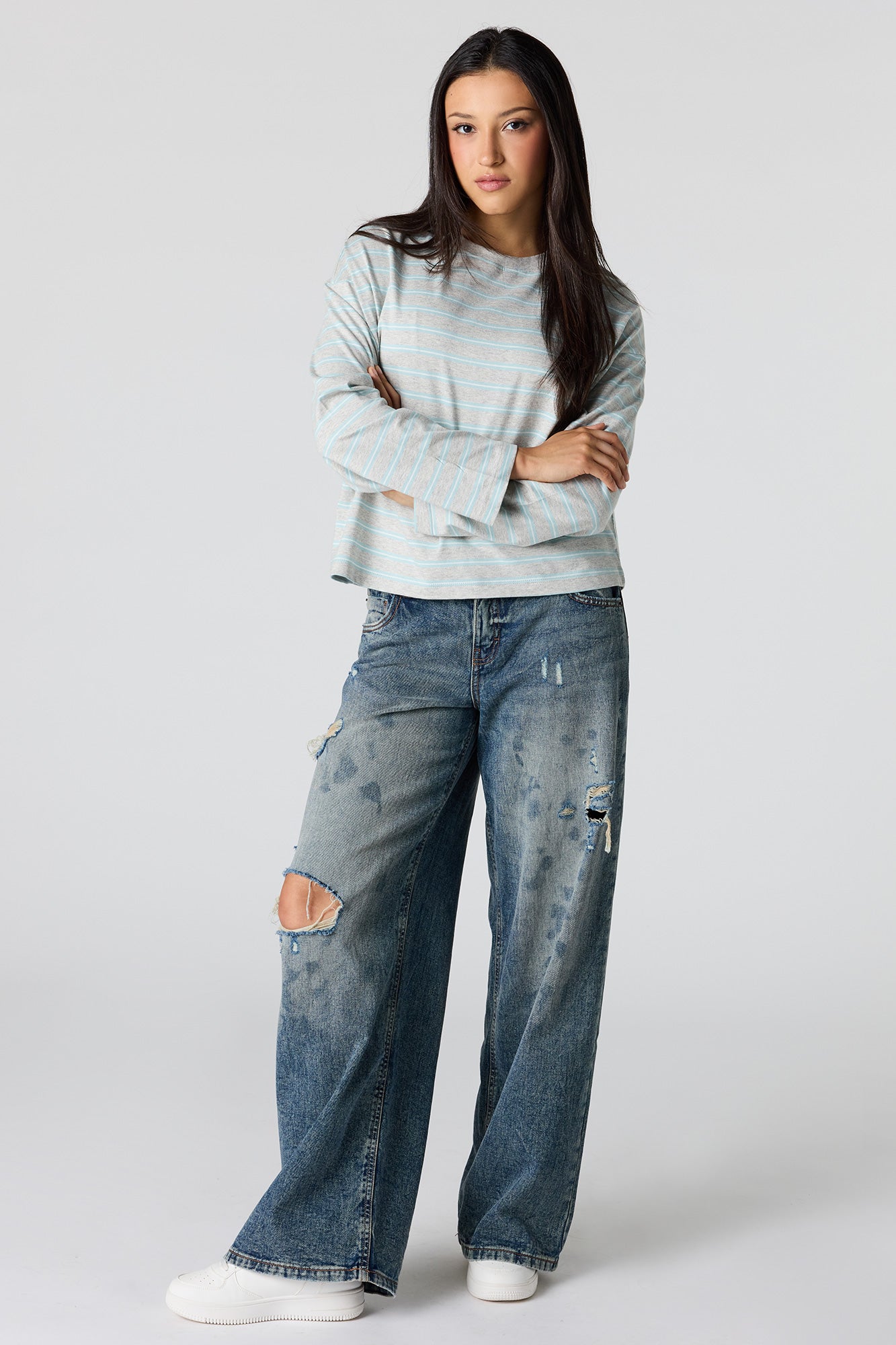 Striped Boxy Long Sleeve Top