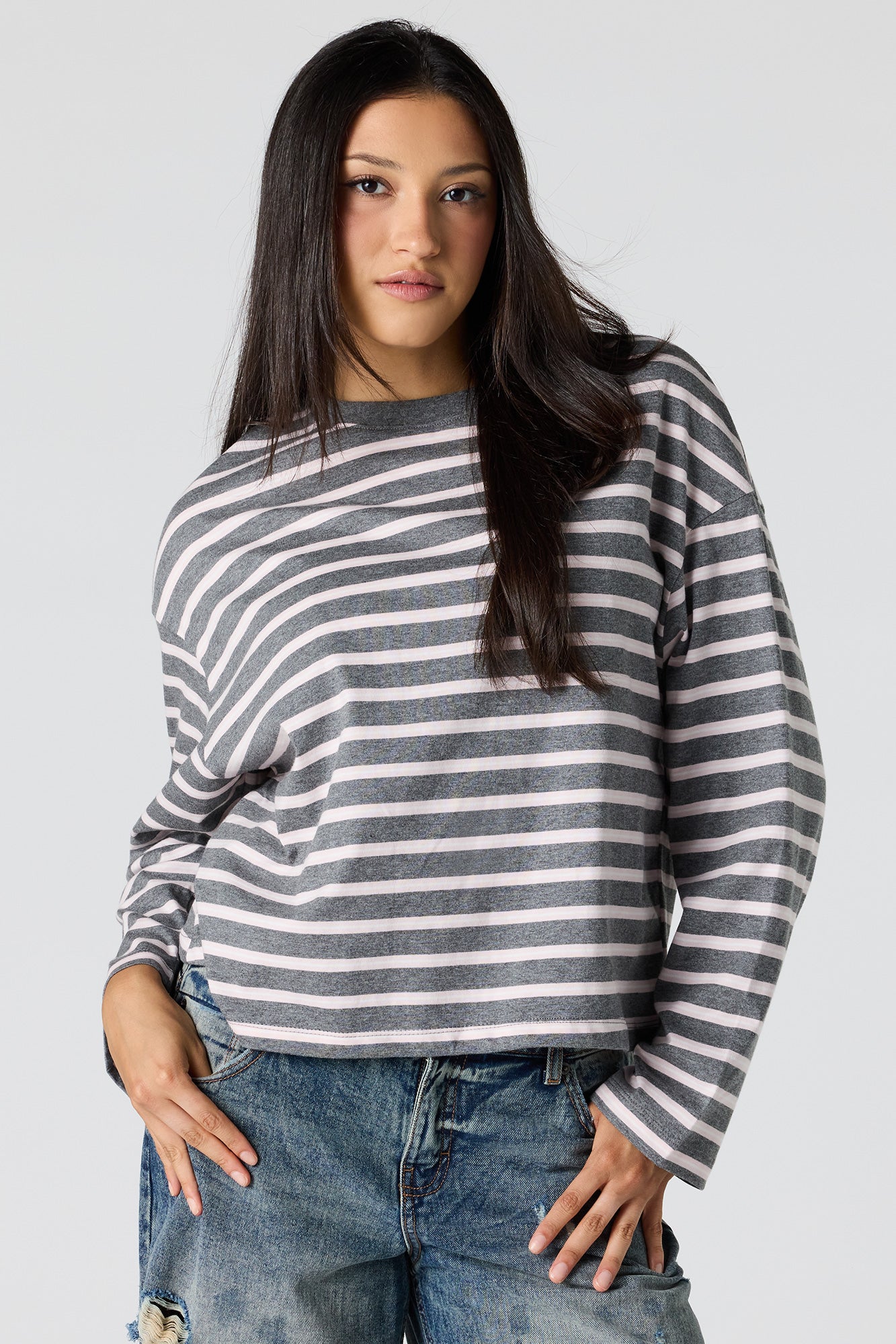 Striped Boxy Long Sleeve Top