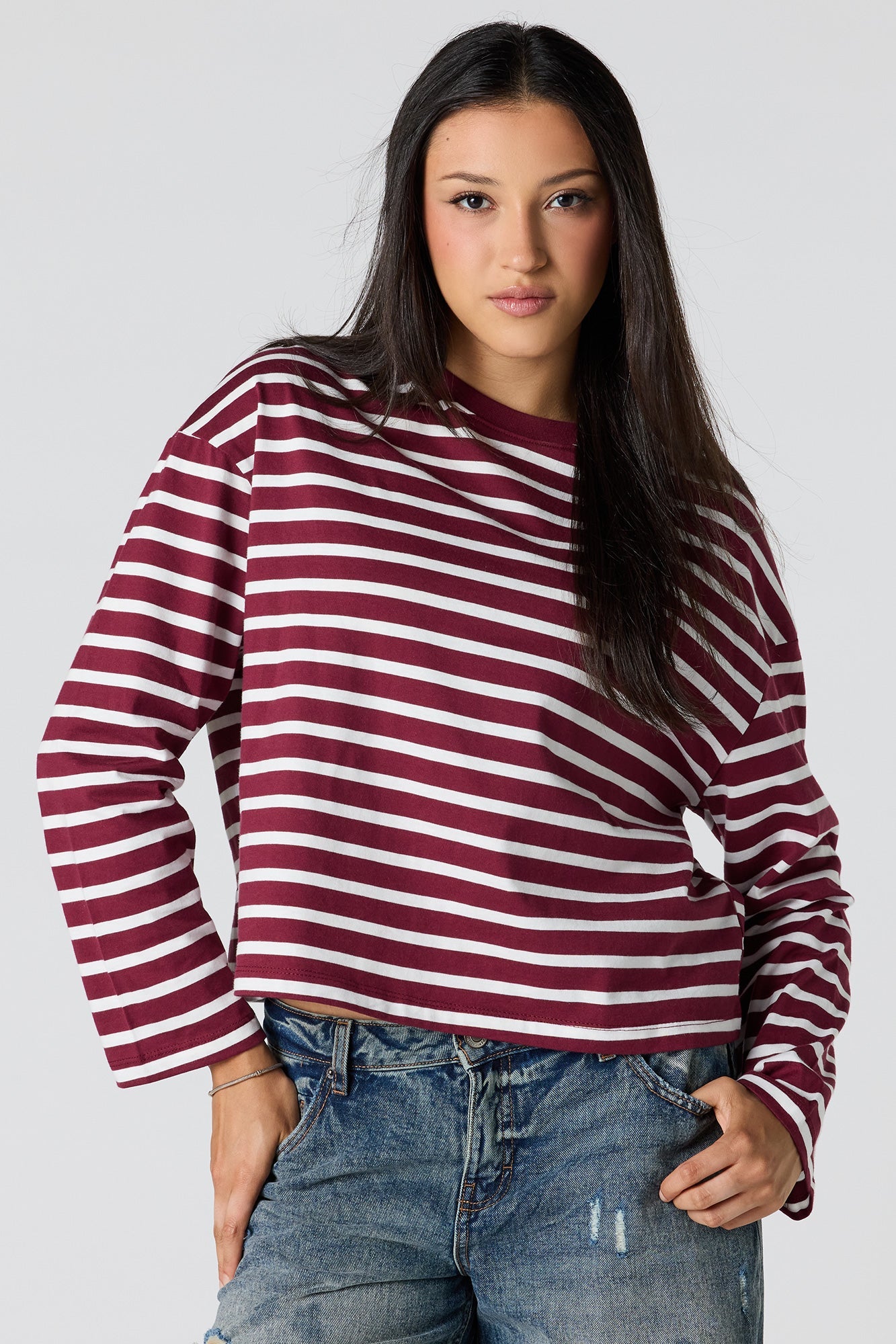 Striped Boxy Long Sleeve Top