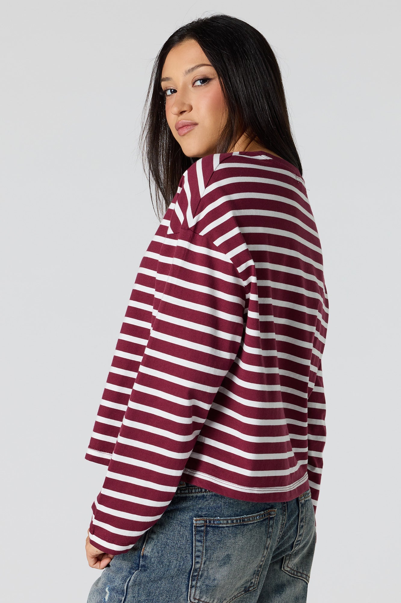 Striped Boxy Long Sleeve Top