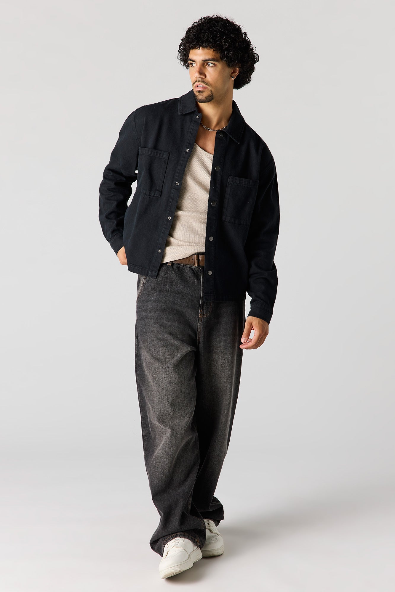 Boxy Denim Button-Up Top