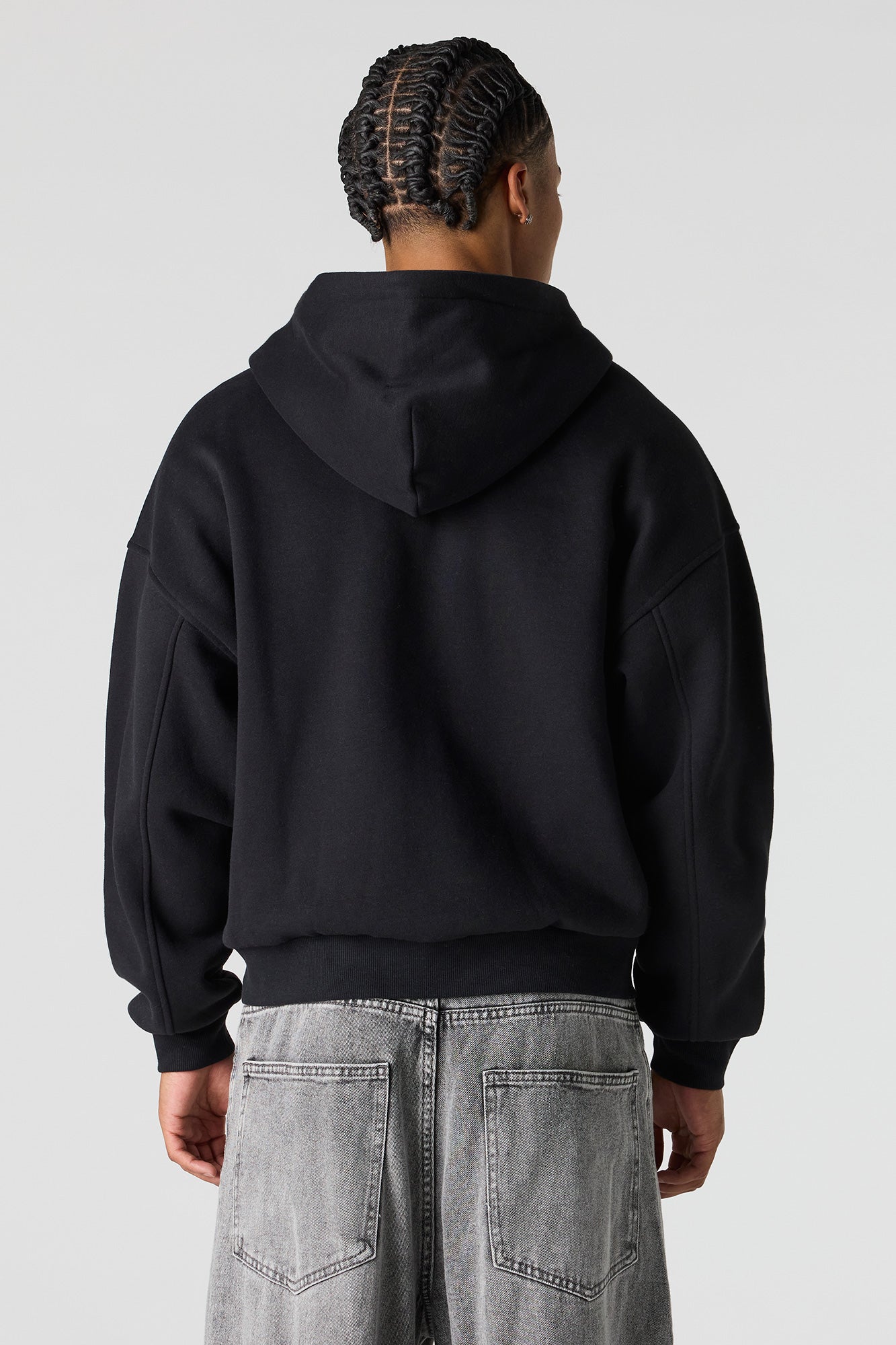 2-Way Zip-Up Boxy Feece Hoodie