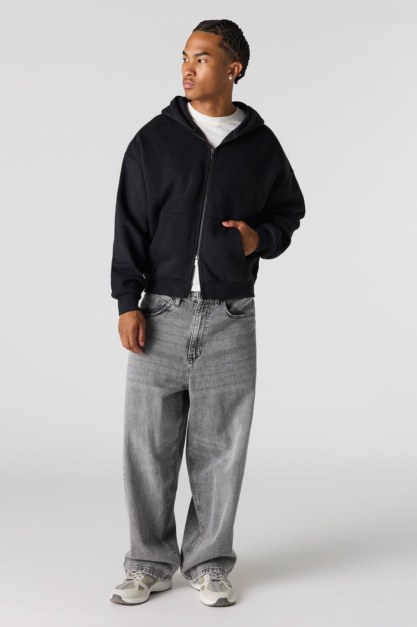2-Way Zip-Up Boxy Feece Hoodie