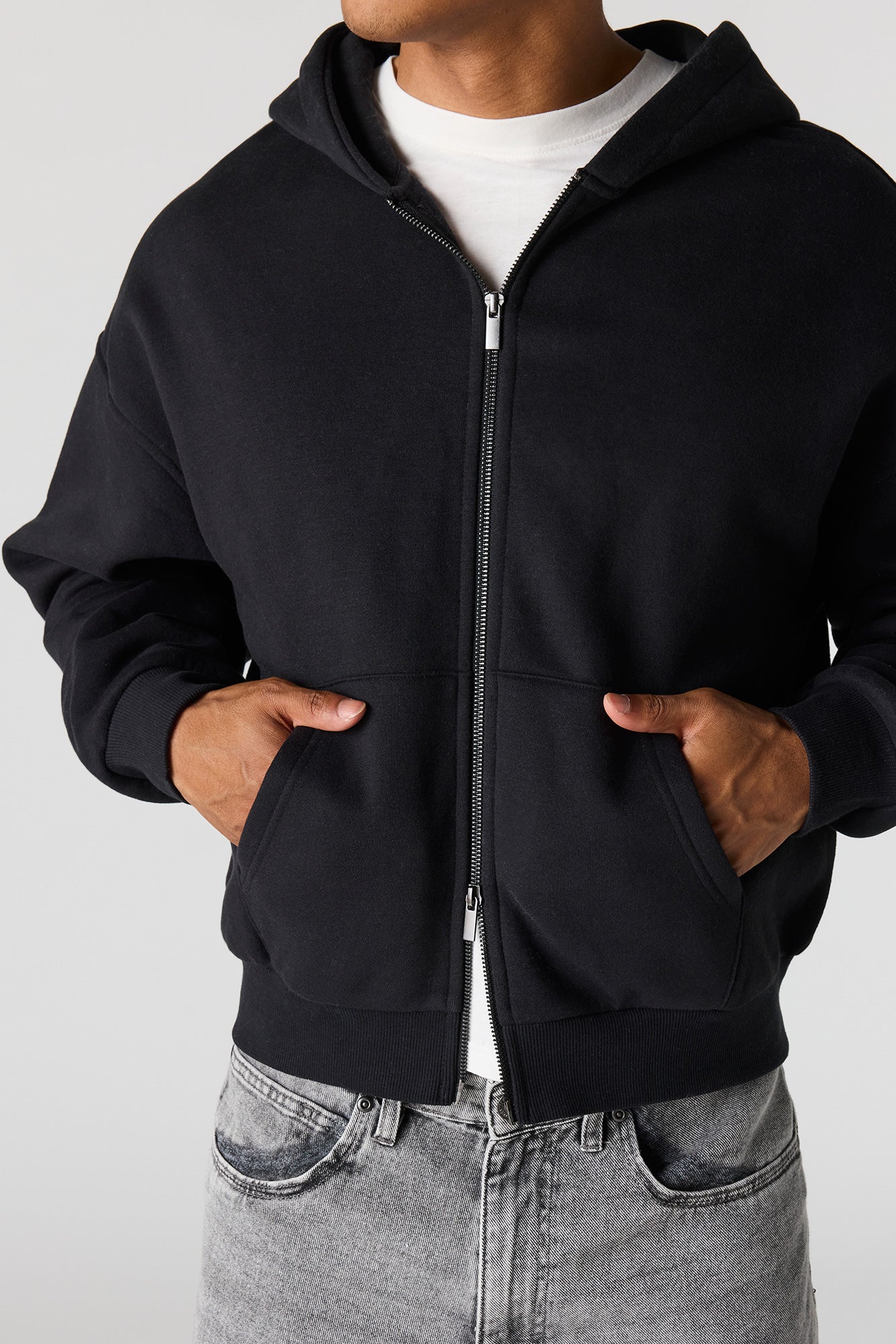 2-Way Zip-Up Boxy Feece Hoodie