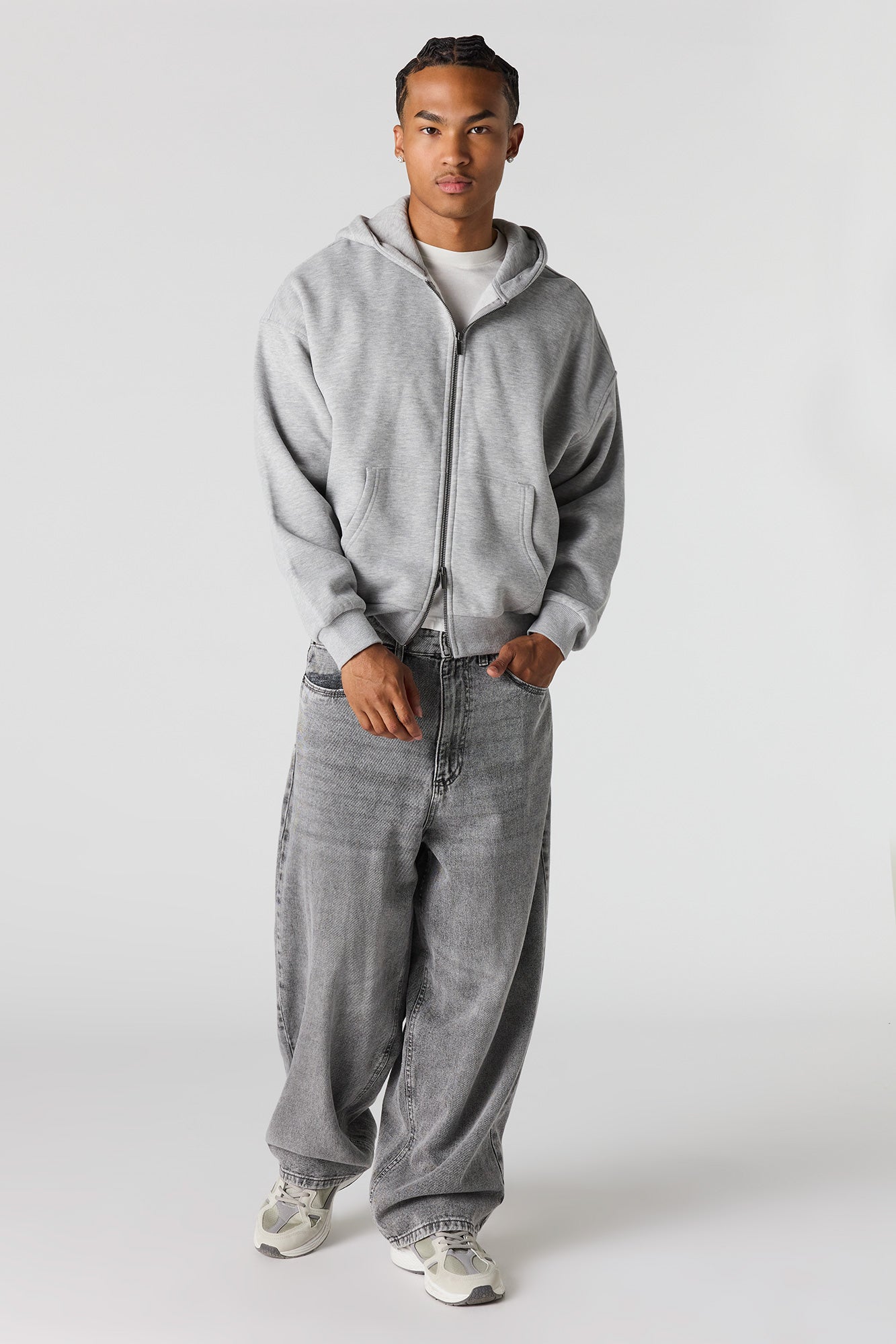 2-Way Zip-Up Boxy Feece Hoodie