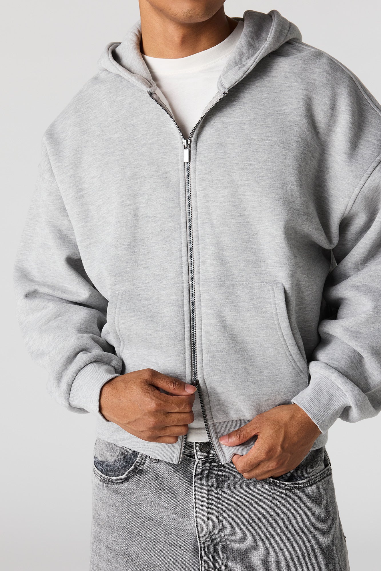 2-Way Zip-Up Boxy Feece Hoodie
