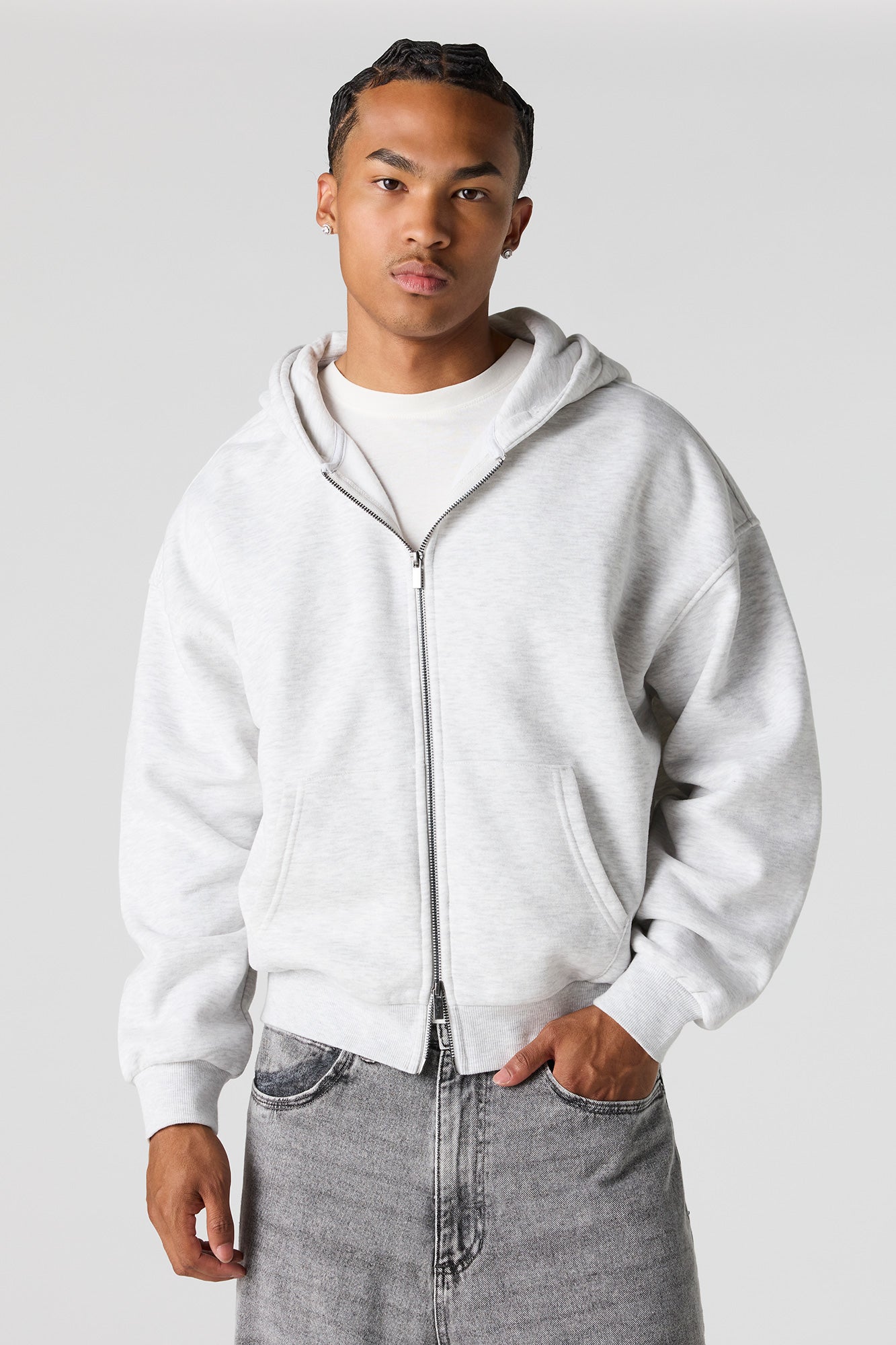 2-Way Zip-Up Boxy Feece Hoodie