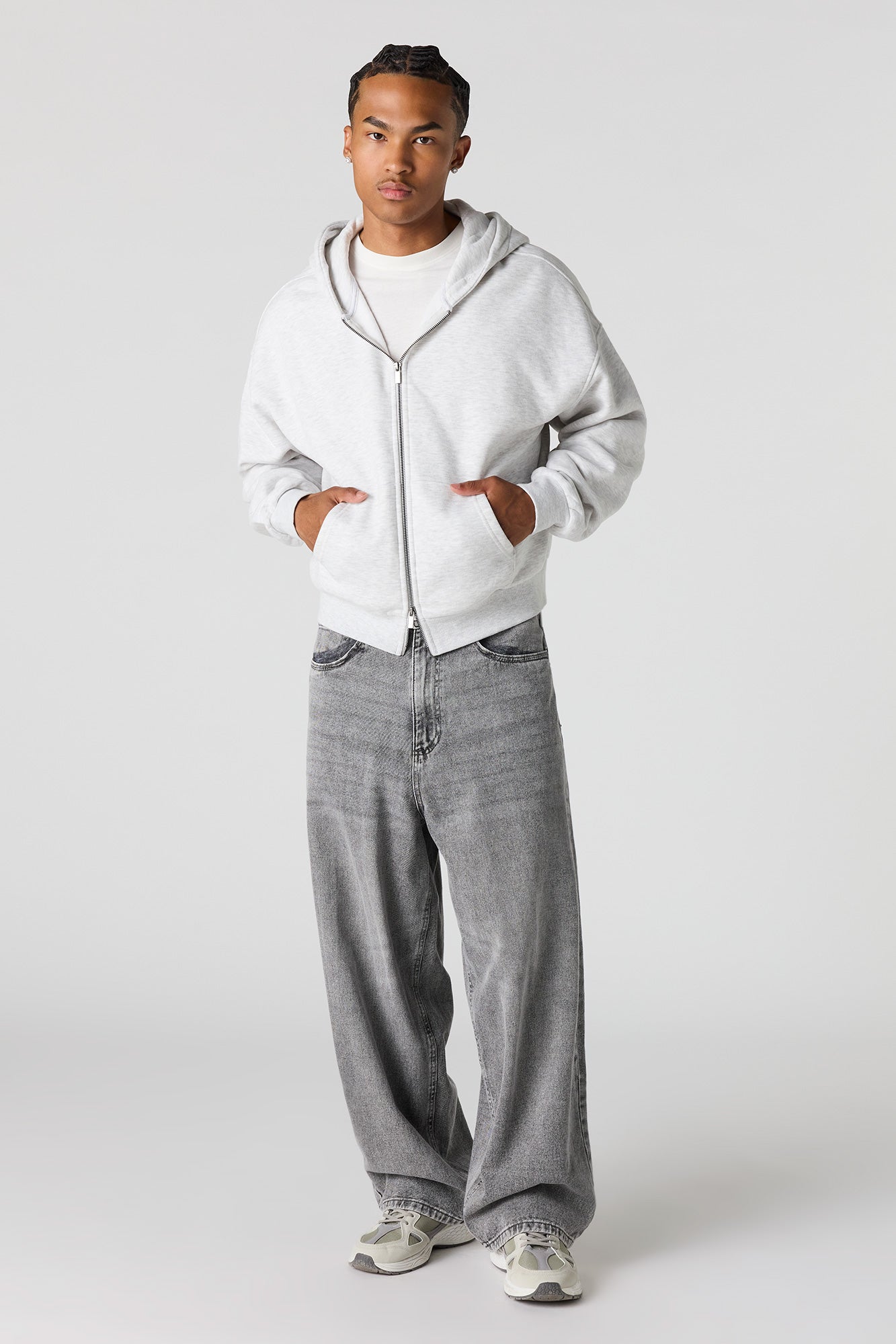 2-Way Zip-Up Boxy Feece Hoodie