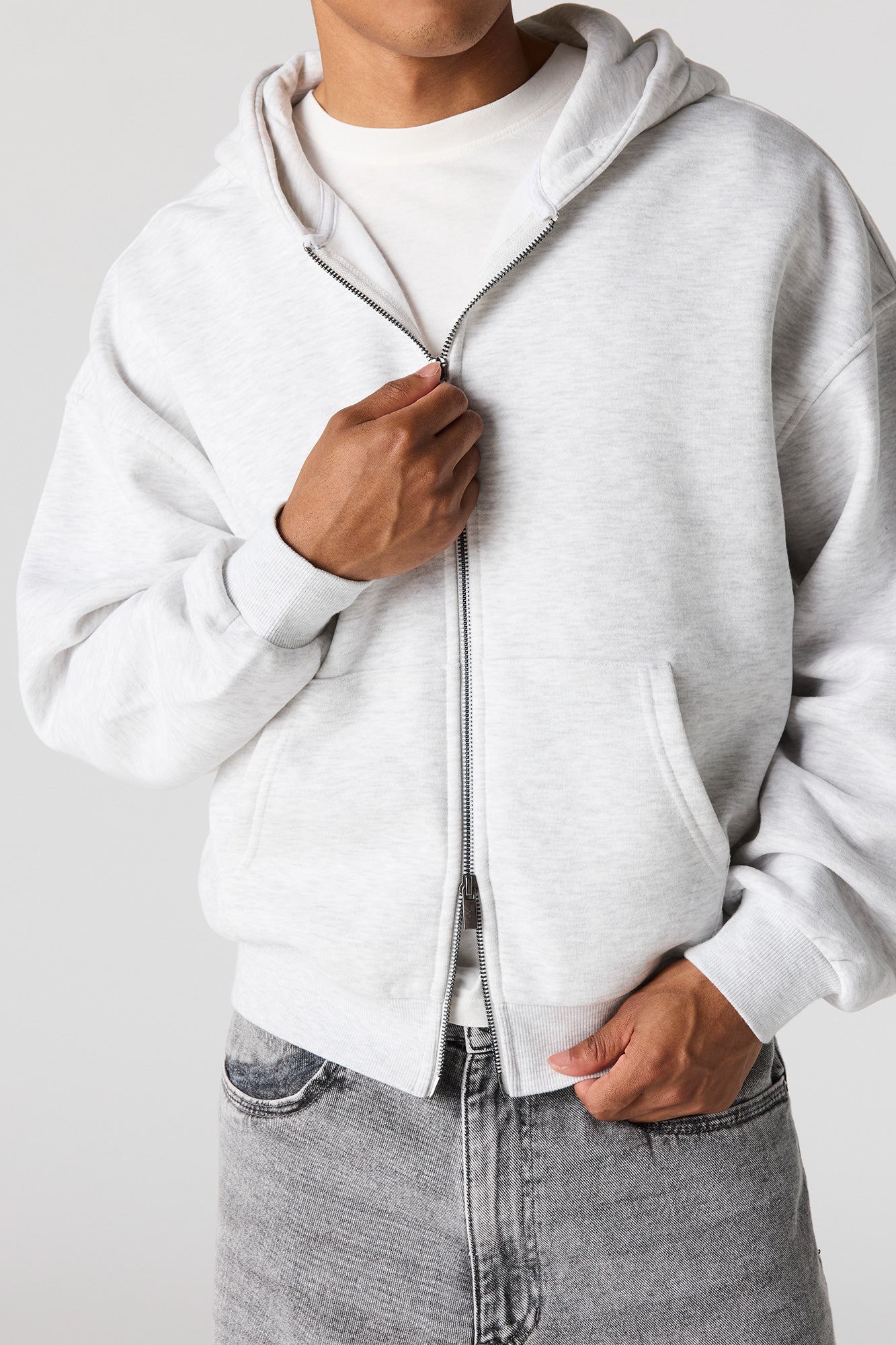 2-Way Zip-Up Boxy Feece Hoodie