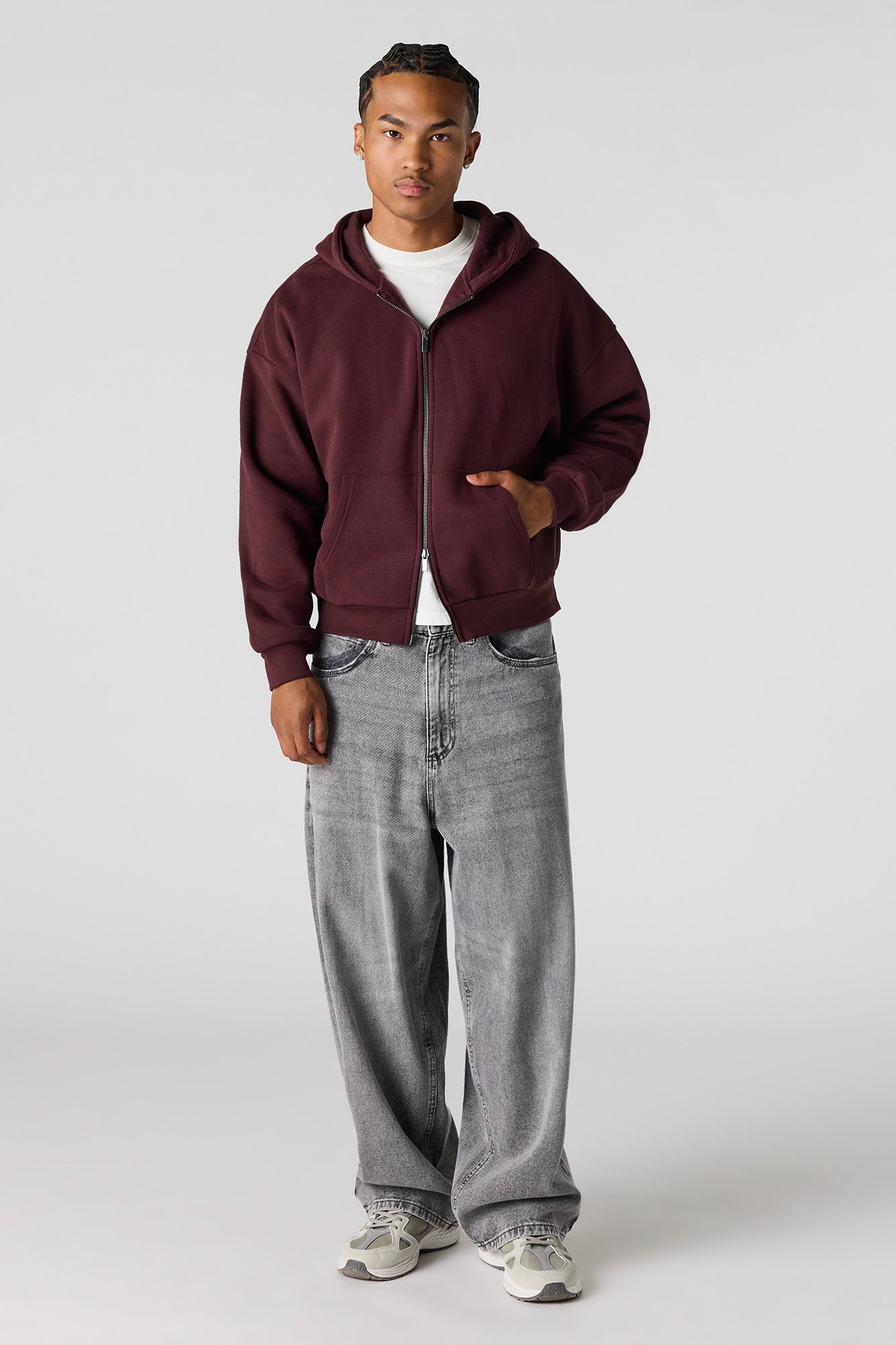 2-Way Zip-Up Boxy Feece Hoodie