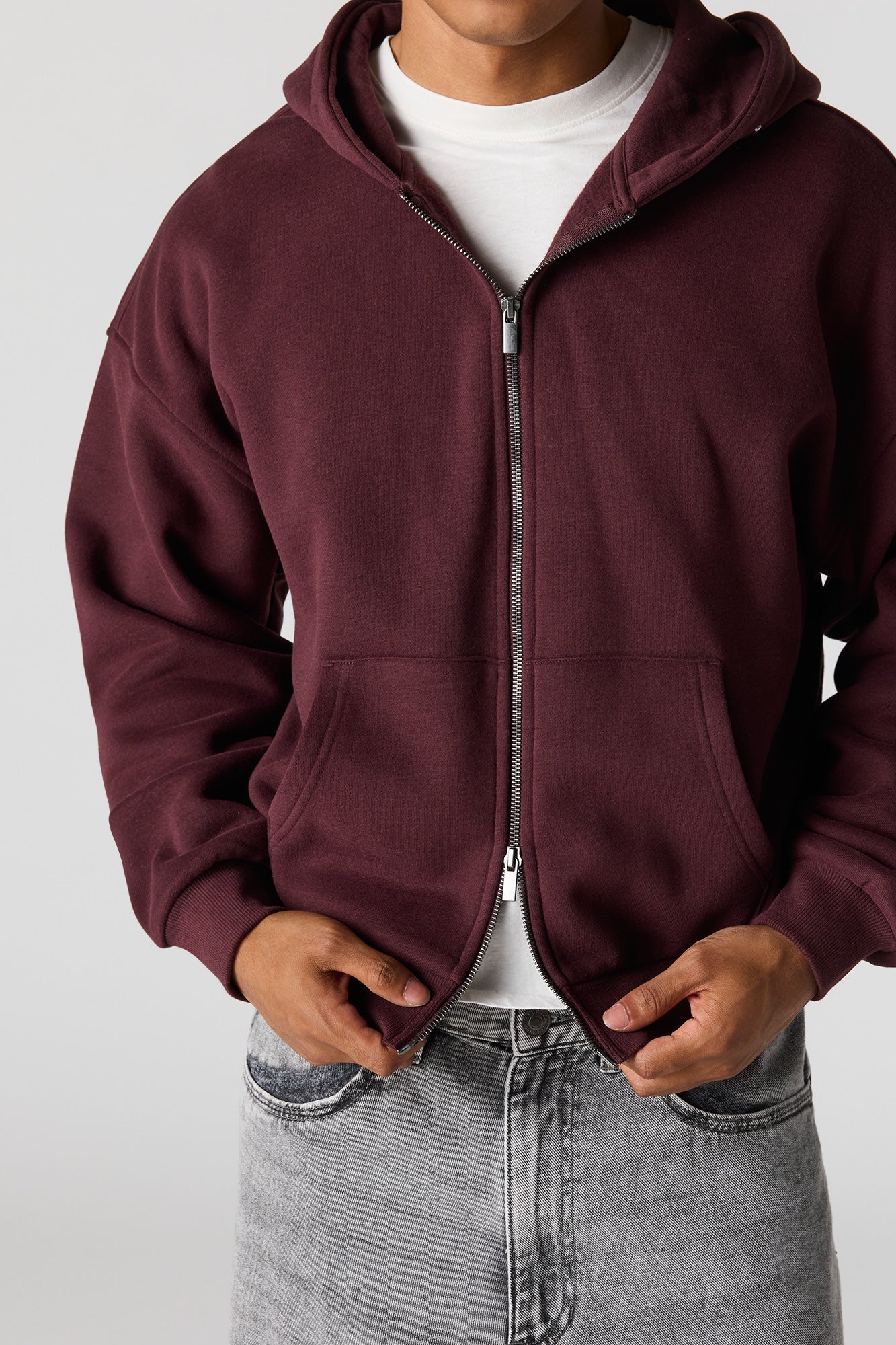 2-Way Zip-Up Boxy Feece Hoodie