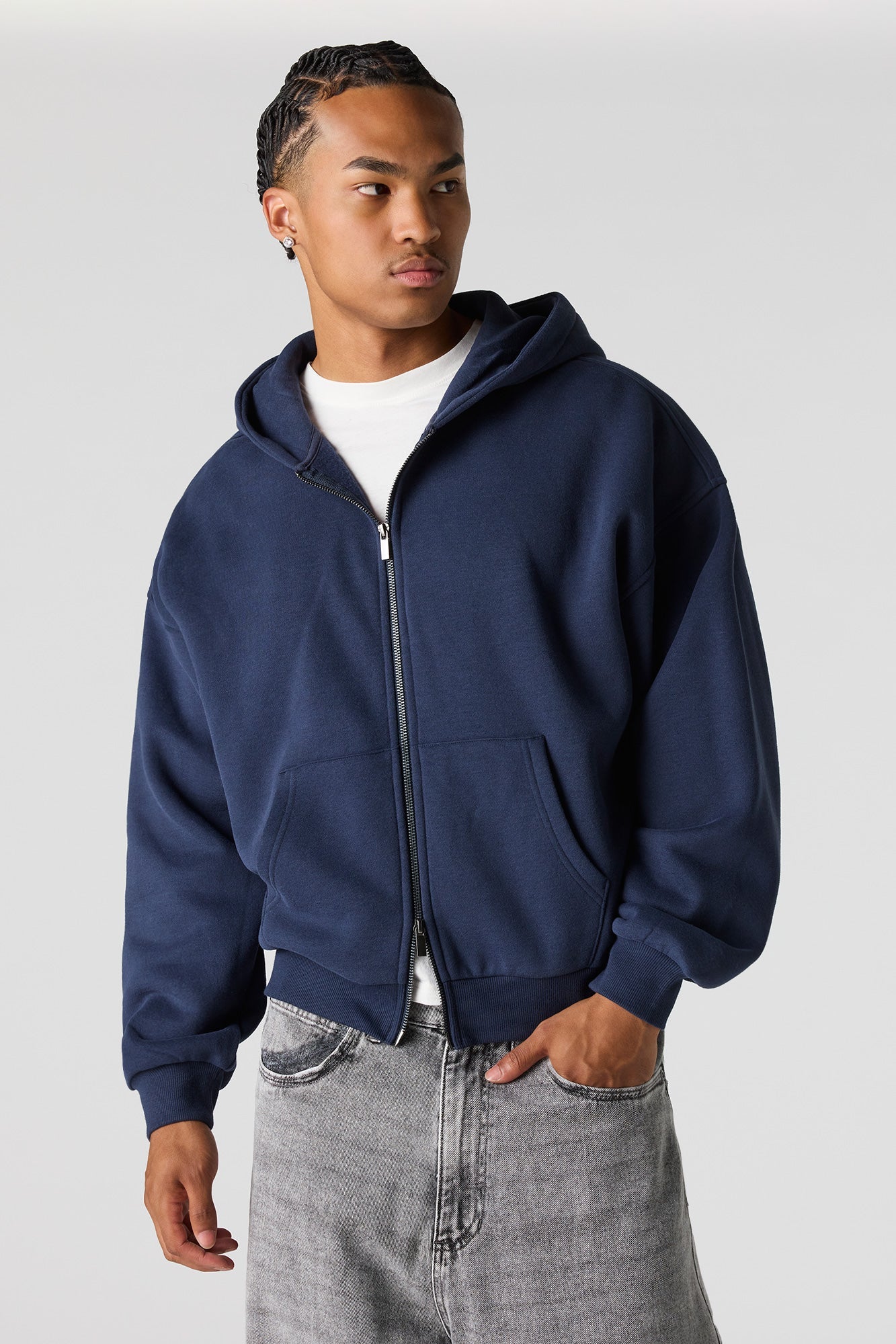 2-Way Zip-Up Boxy Feece Hoodie