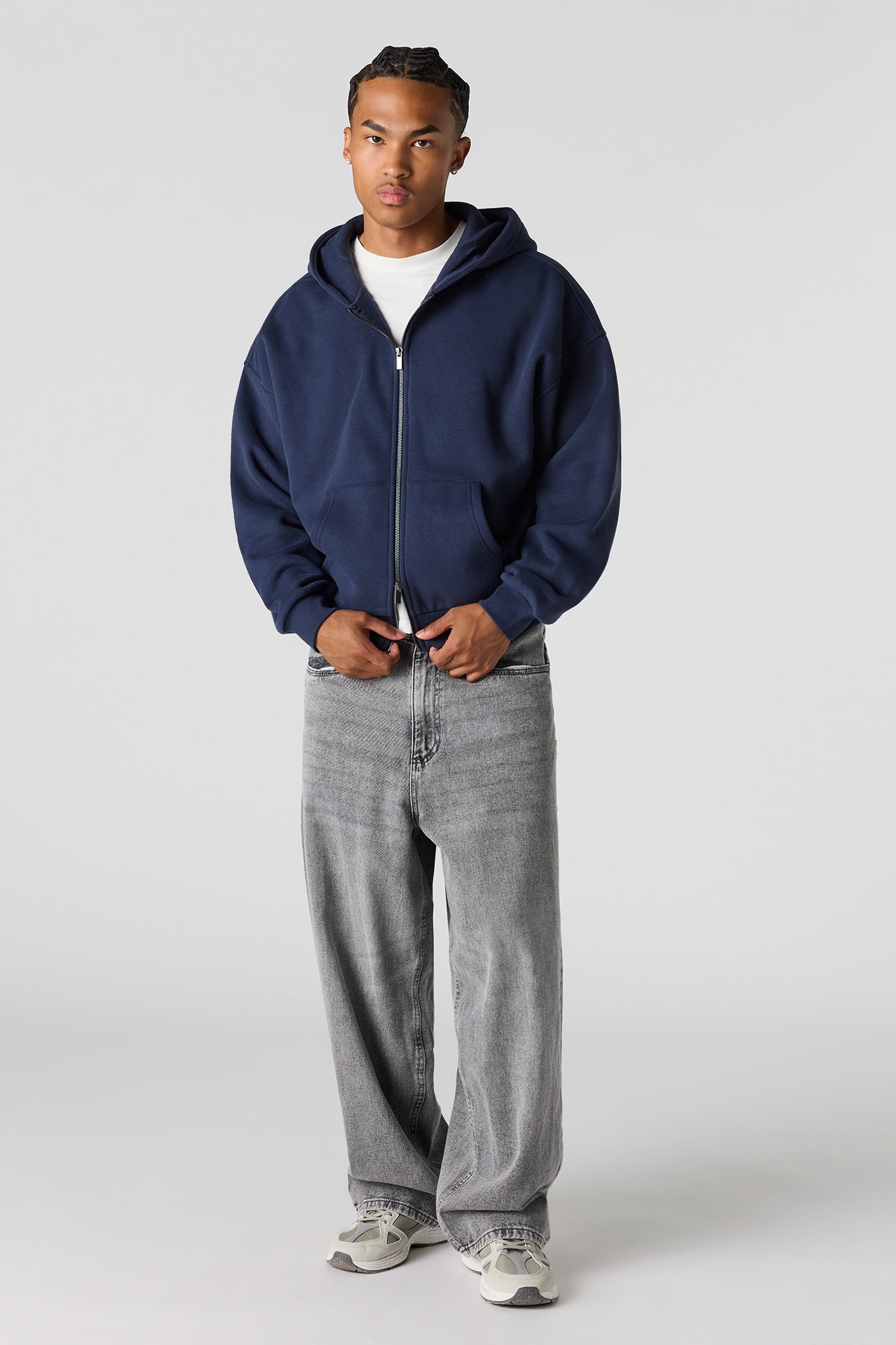 2-Way Zip-Up Boxy Feece Hoodie