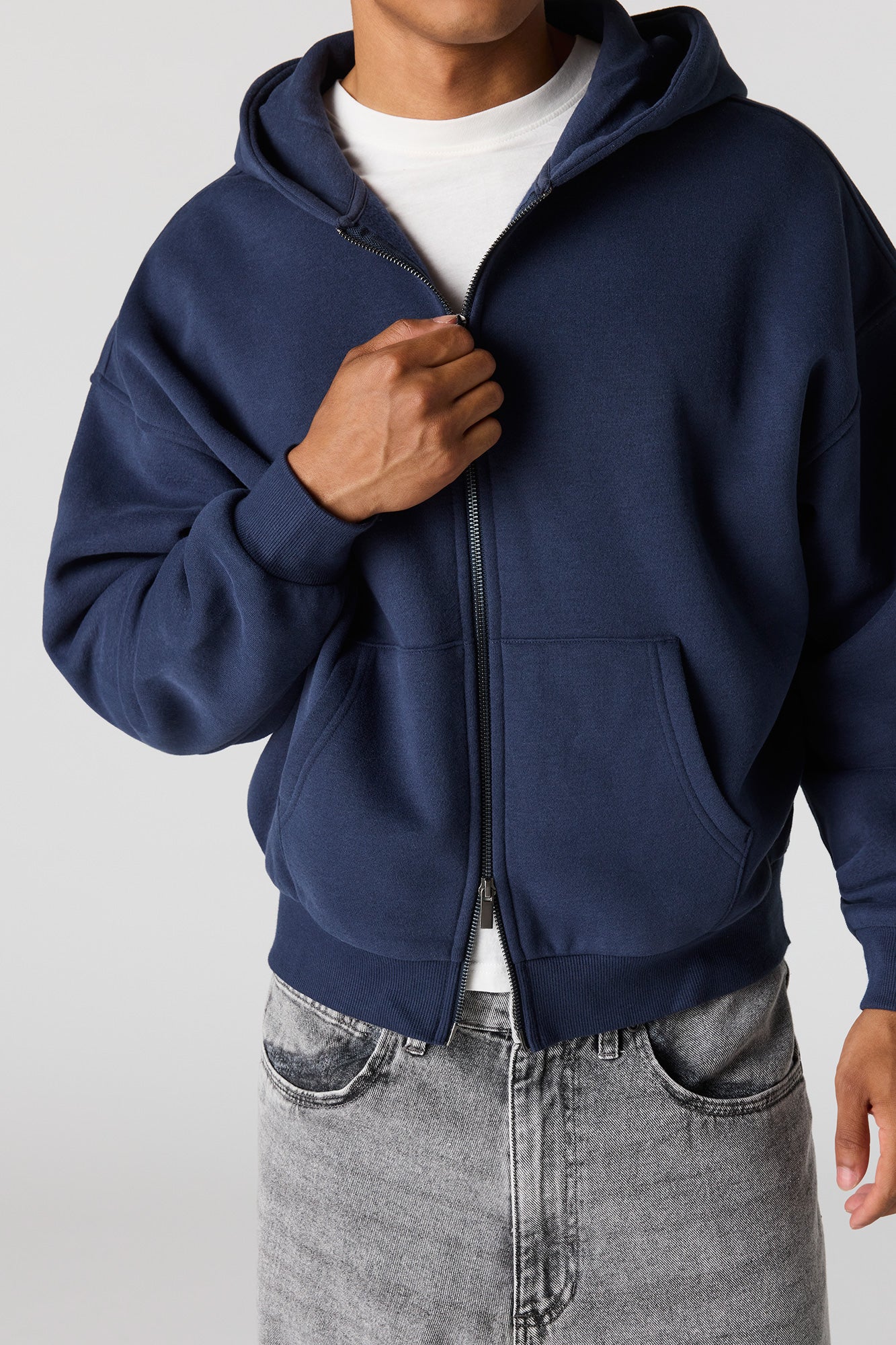2-Way Zip-Up Boxy Feece Hoodie