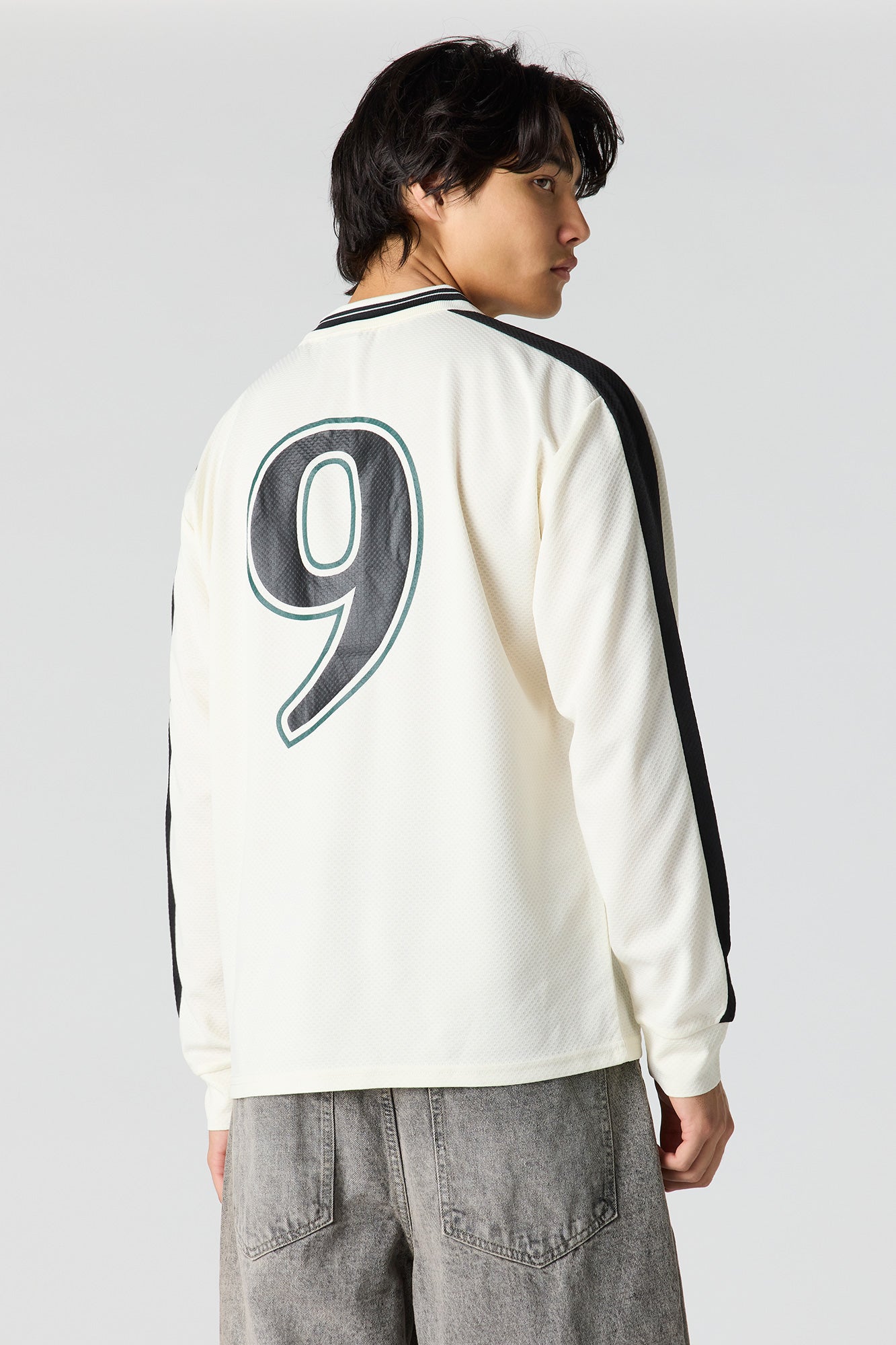 Textured Graphic Long Sleeve Polo