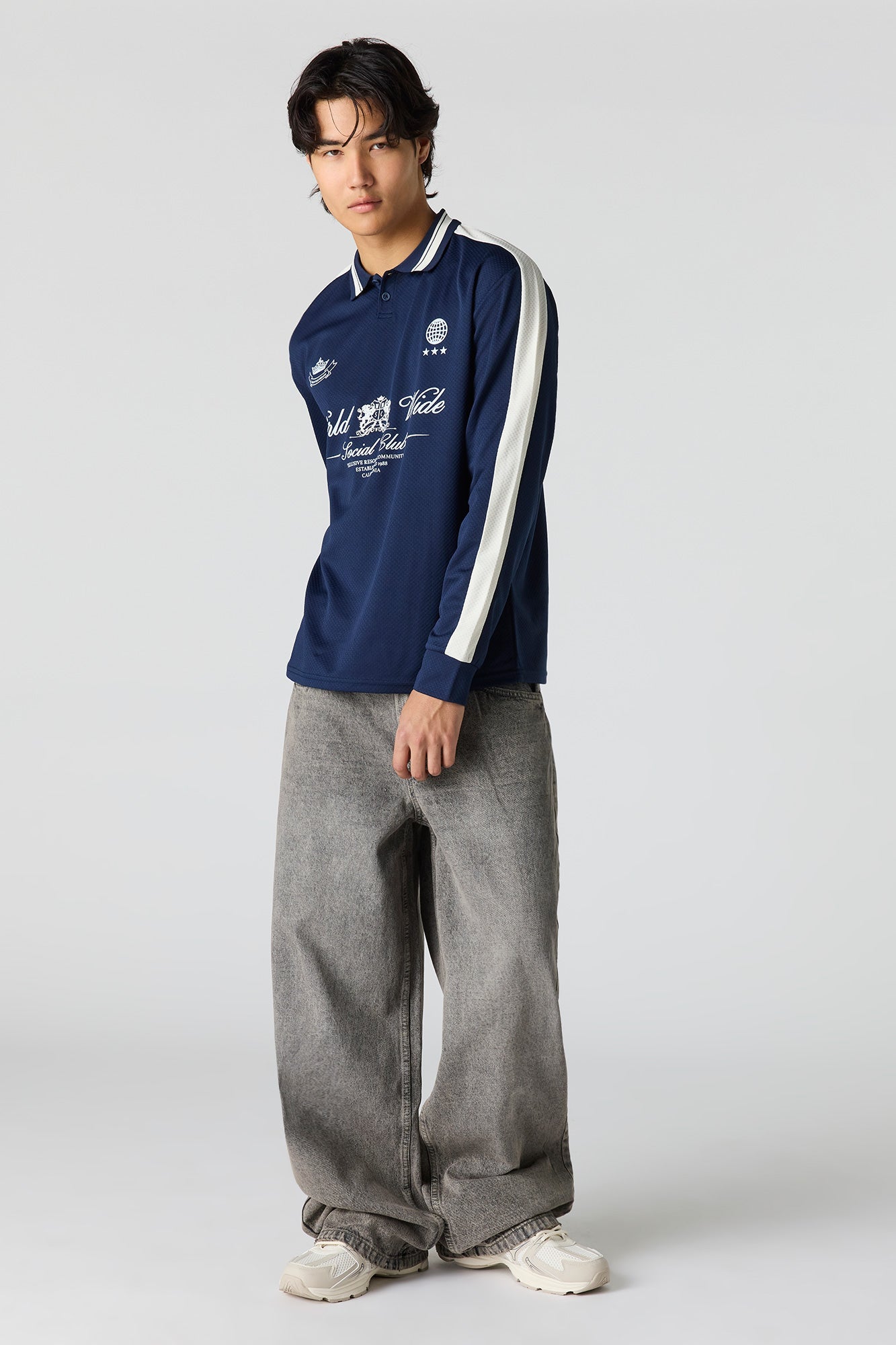 Textured Graphic Long Sleeve Polo