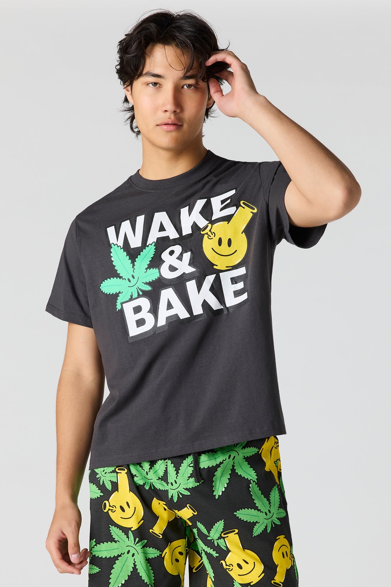 Graphic Tee & Printed Short Pajama Set