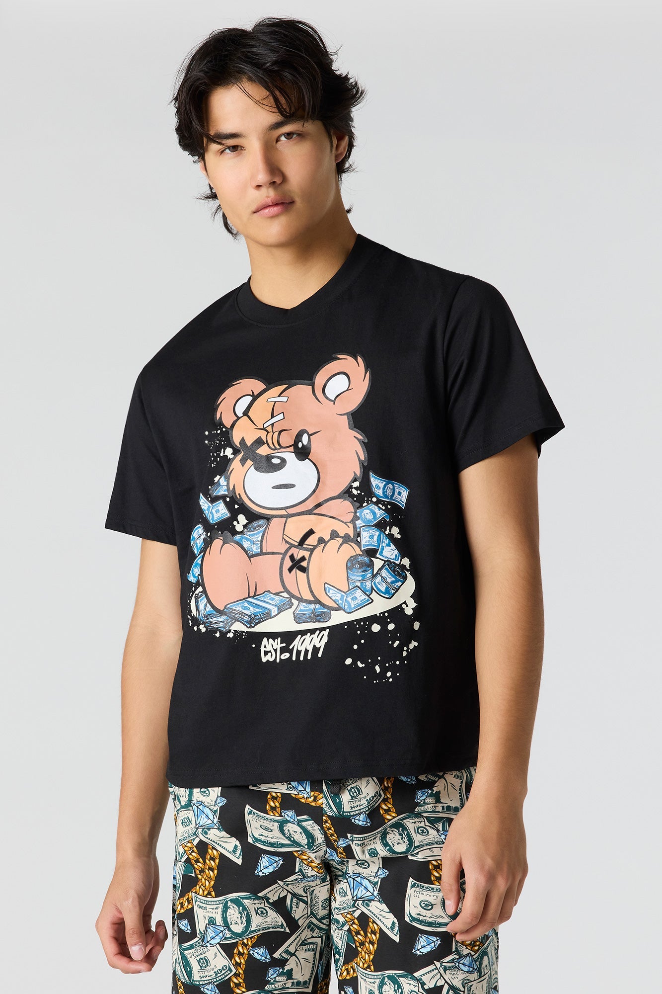 Graphic Tee & Printed Short Pajama Set