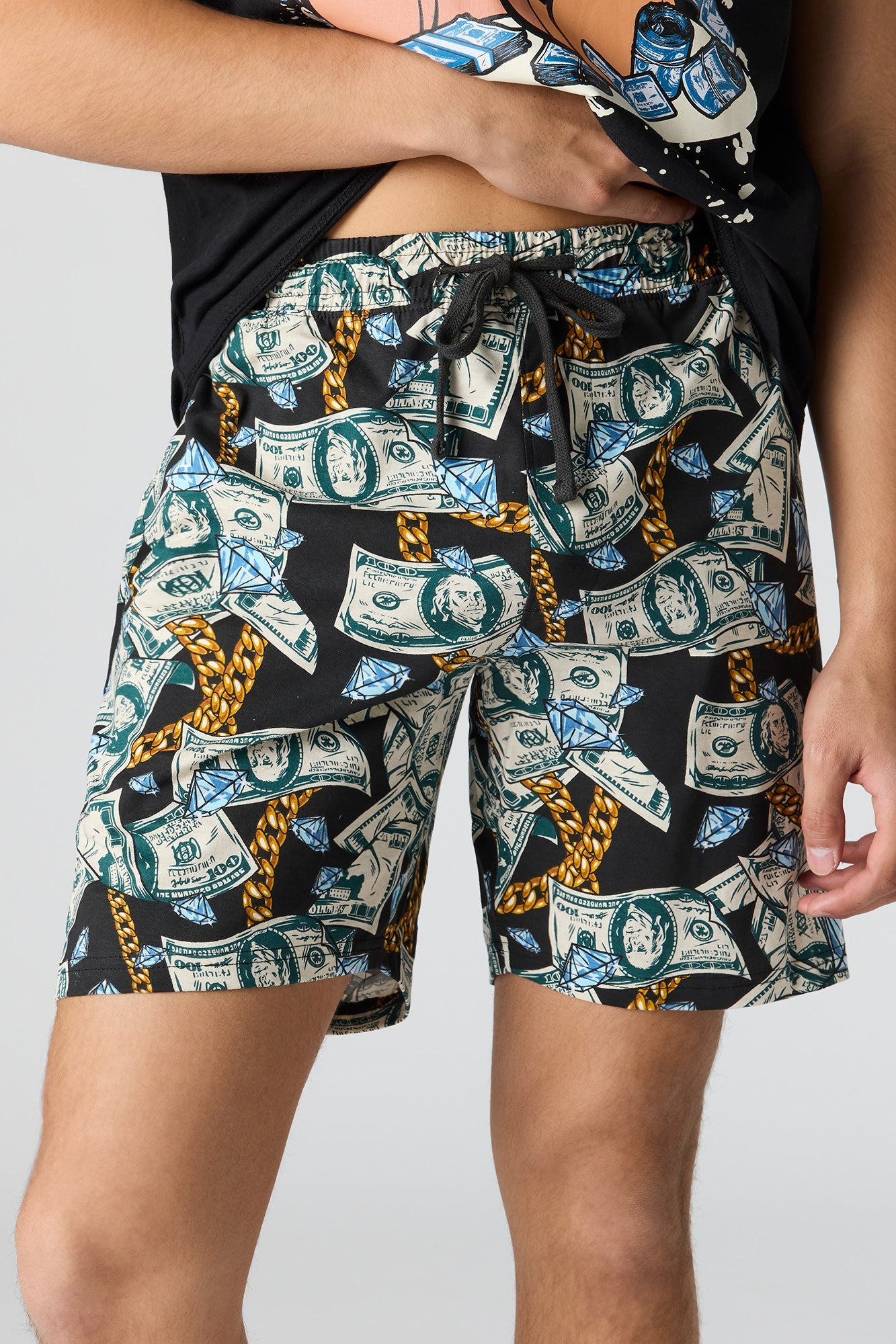 Graphic Tee & Printed Short Pajama Set