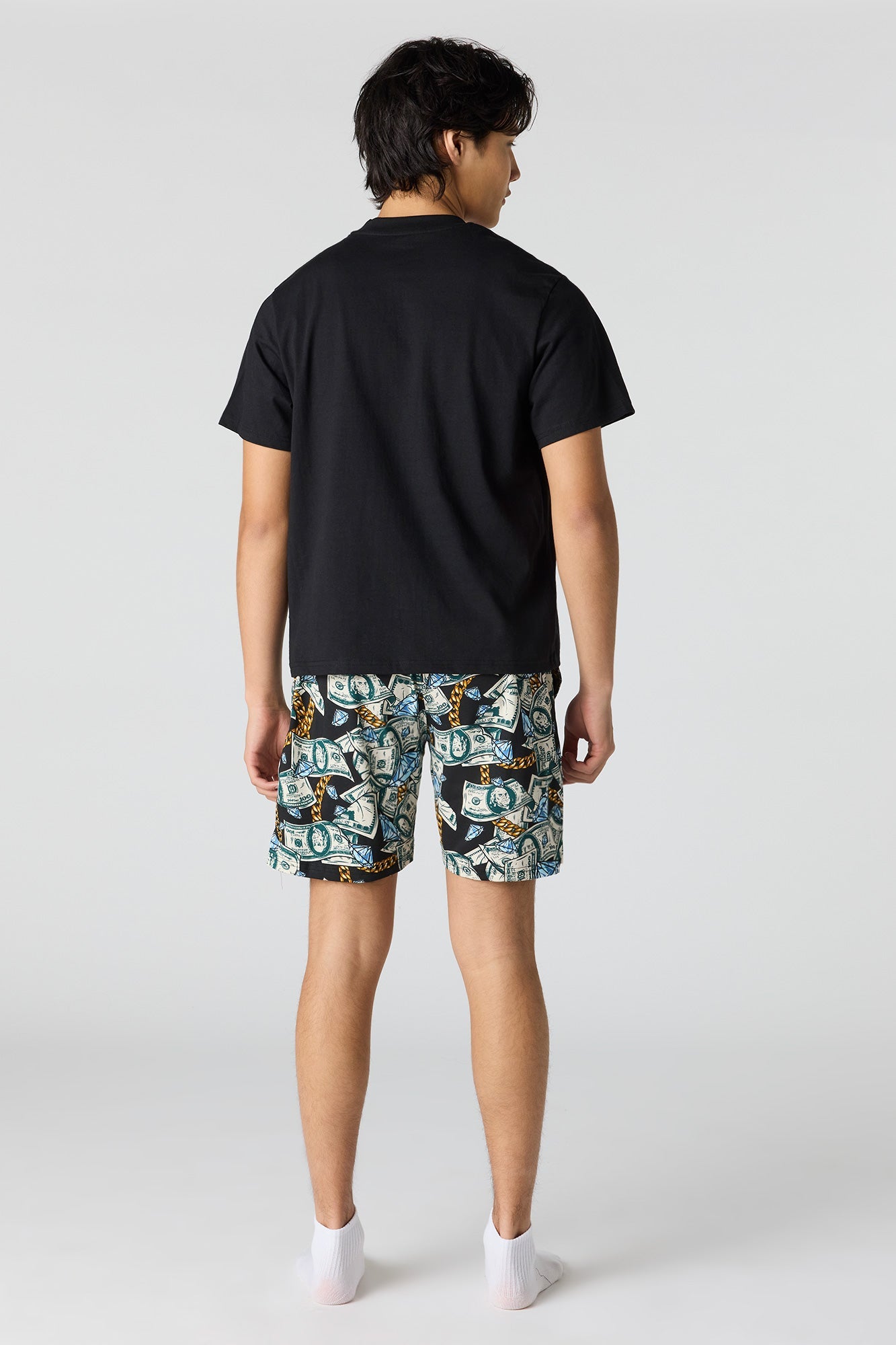 Graphic Tee & Printed Short Pajama Set