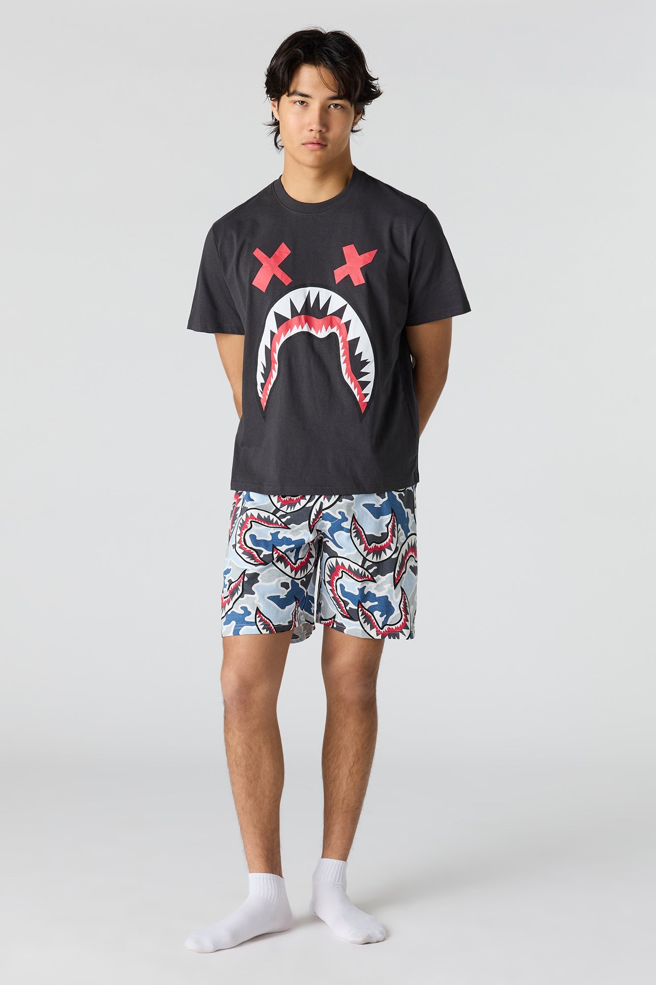 Graphic Tee & Printed Short Pajama Set