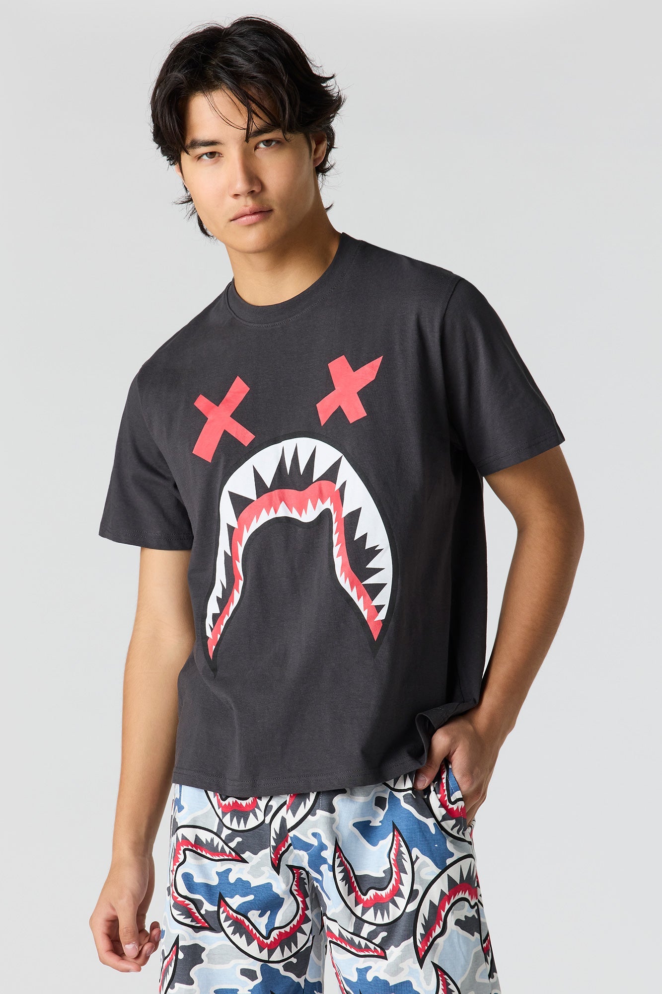 Graphic Tee & Printed Short Pajama Set