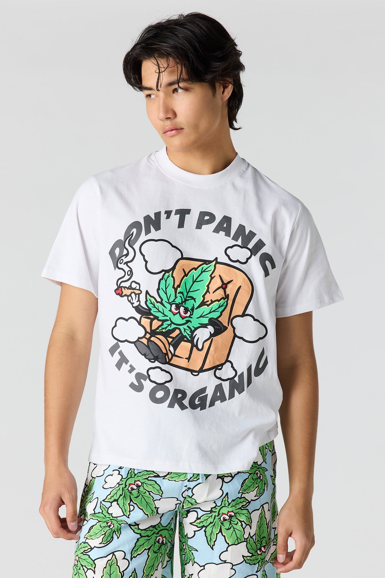 Graphic Tee & Printed Short Pajama Set