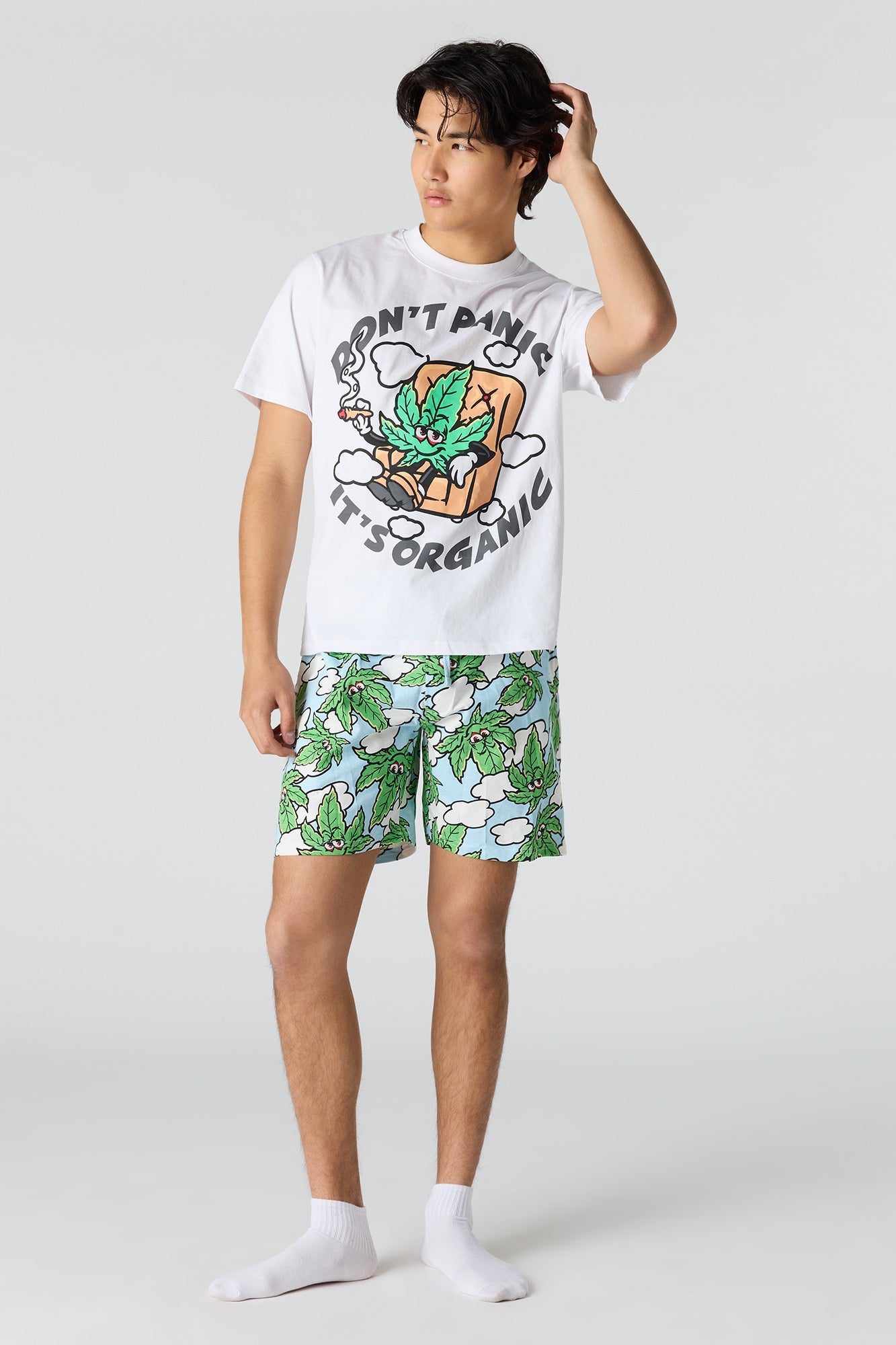 Graphic Tee & Printed Short Pajama Set