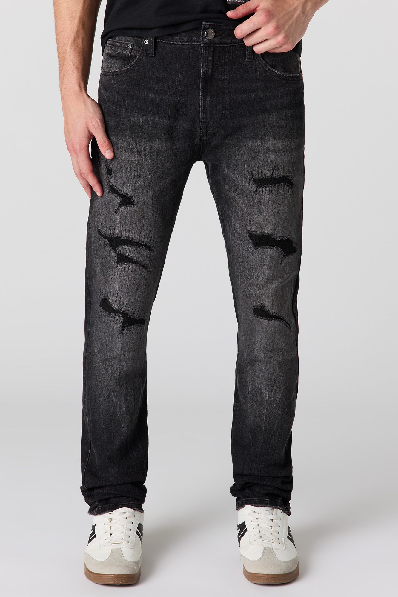 Ripped Straight Slim Black Jean
