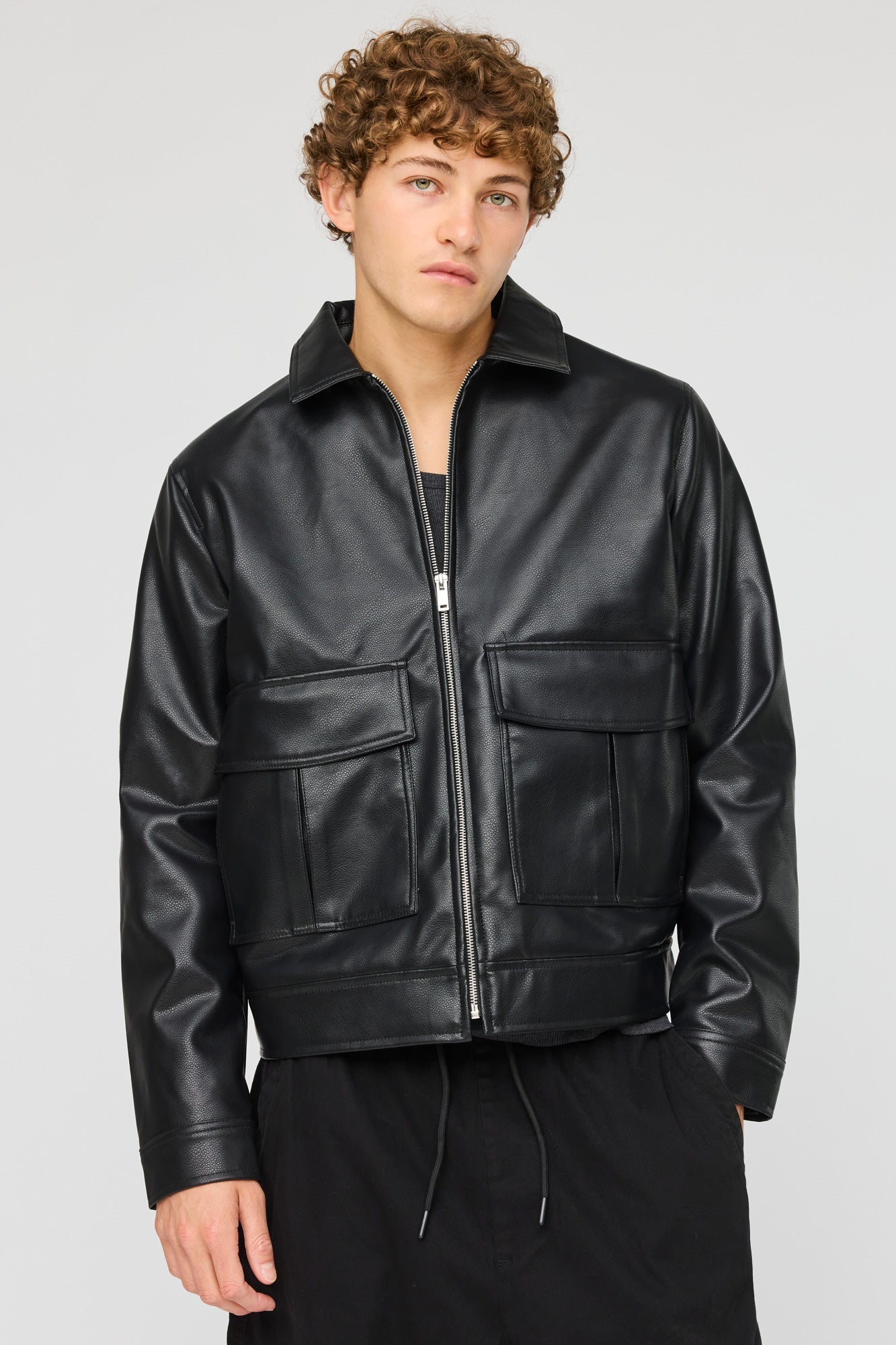 Faux Leather Bomber Jacket