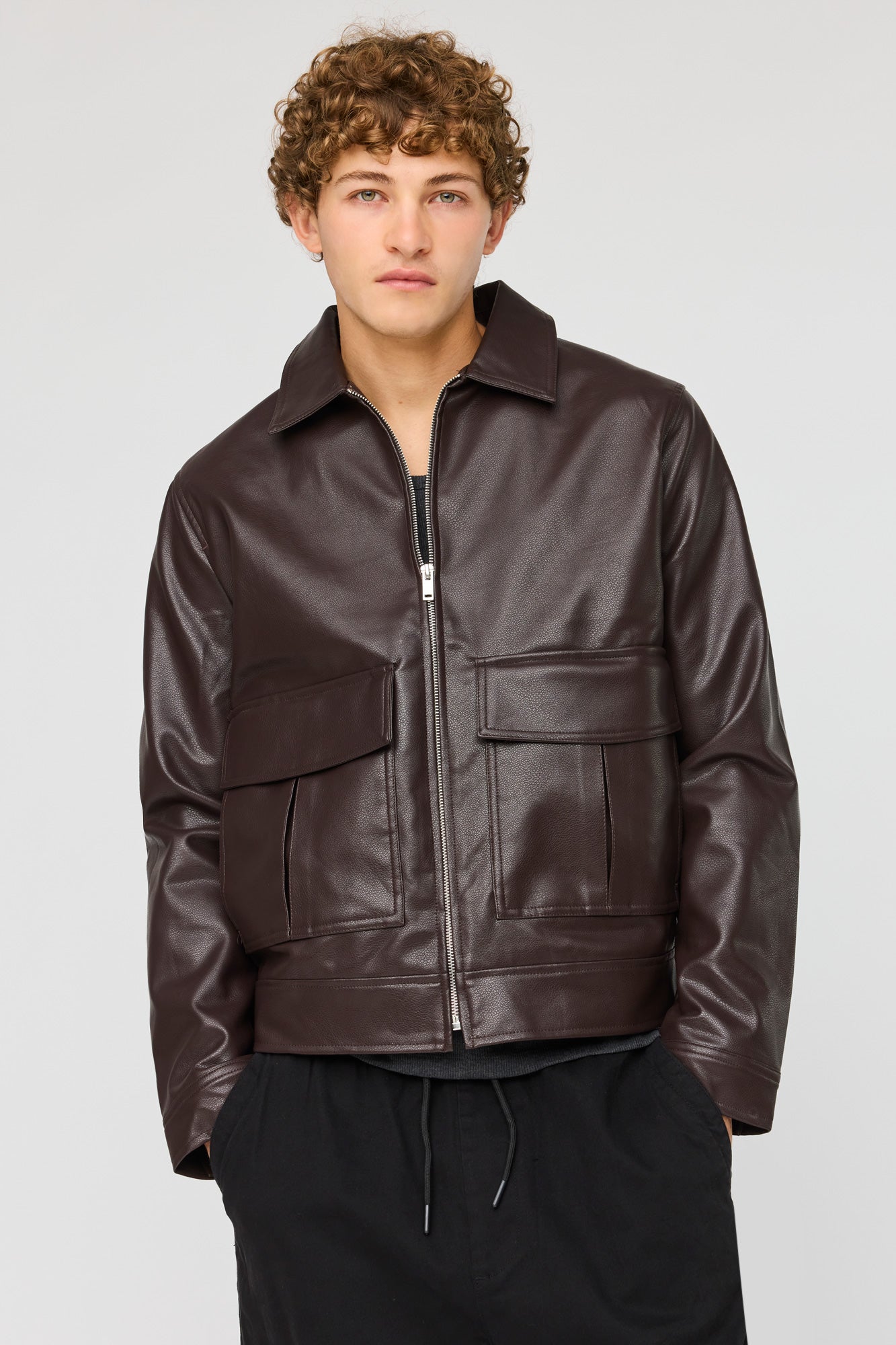 Faux Leather Bomber Jacket