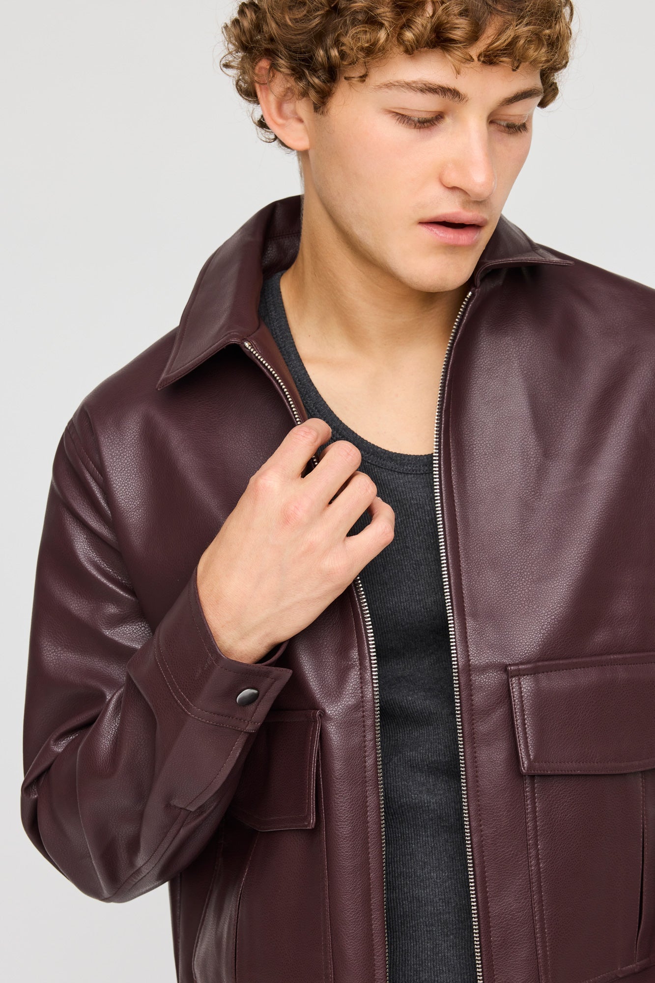 Faux Leather Bomber Jacket