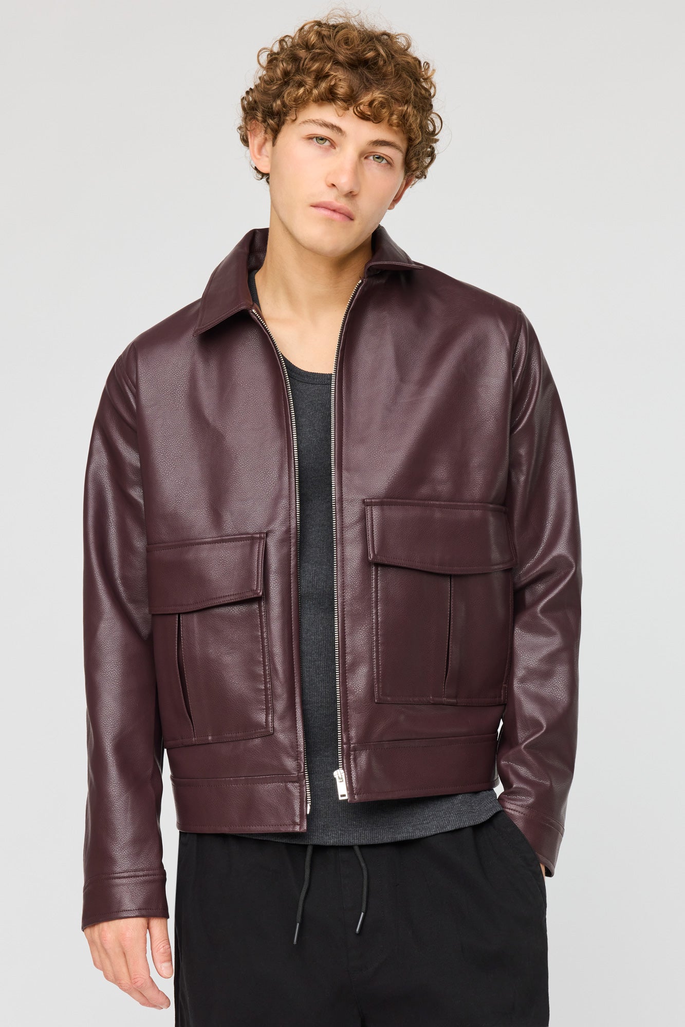Faux Leather Bomber Jacket