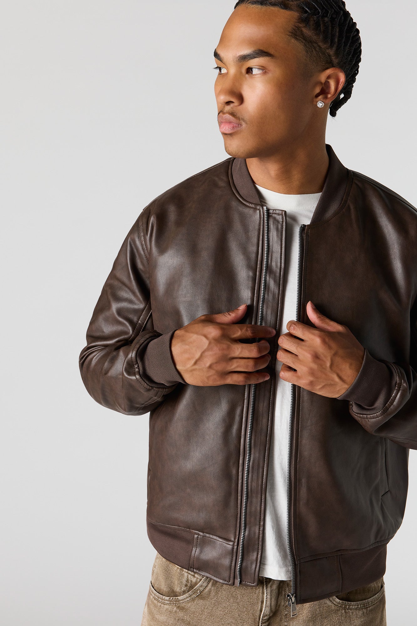 Faux Leather Bomber Jacket