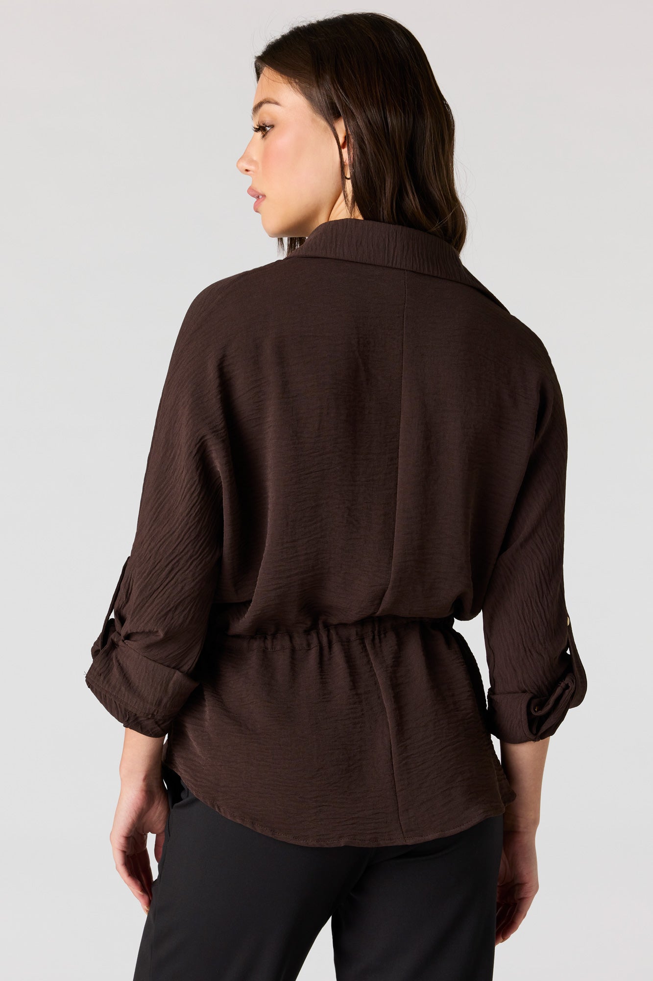 Drawstring Waist Button-Up Top
