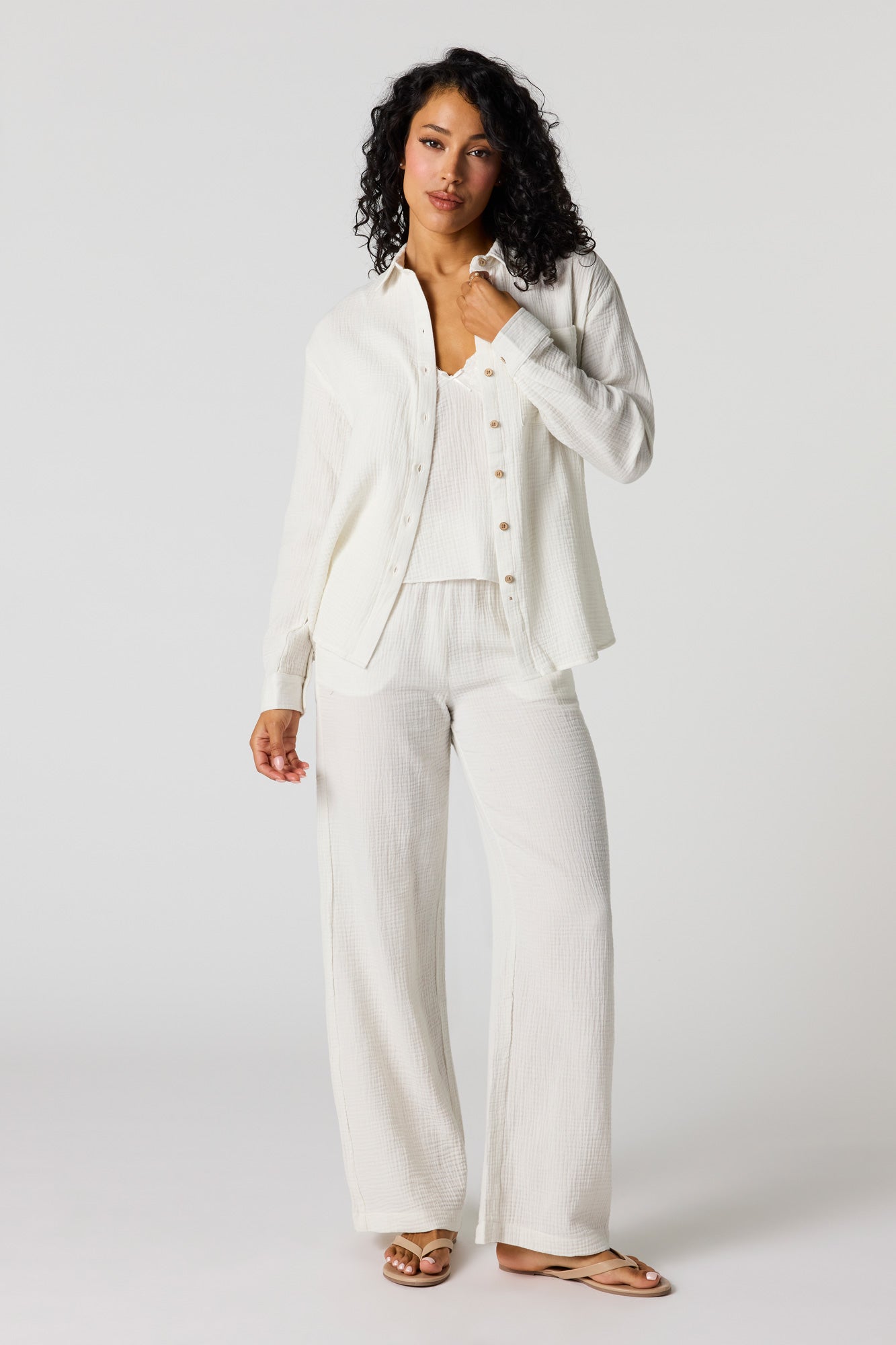 Gauze Relaxed Button-Up Top