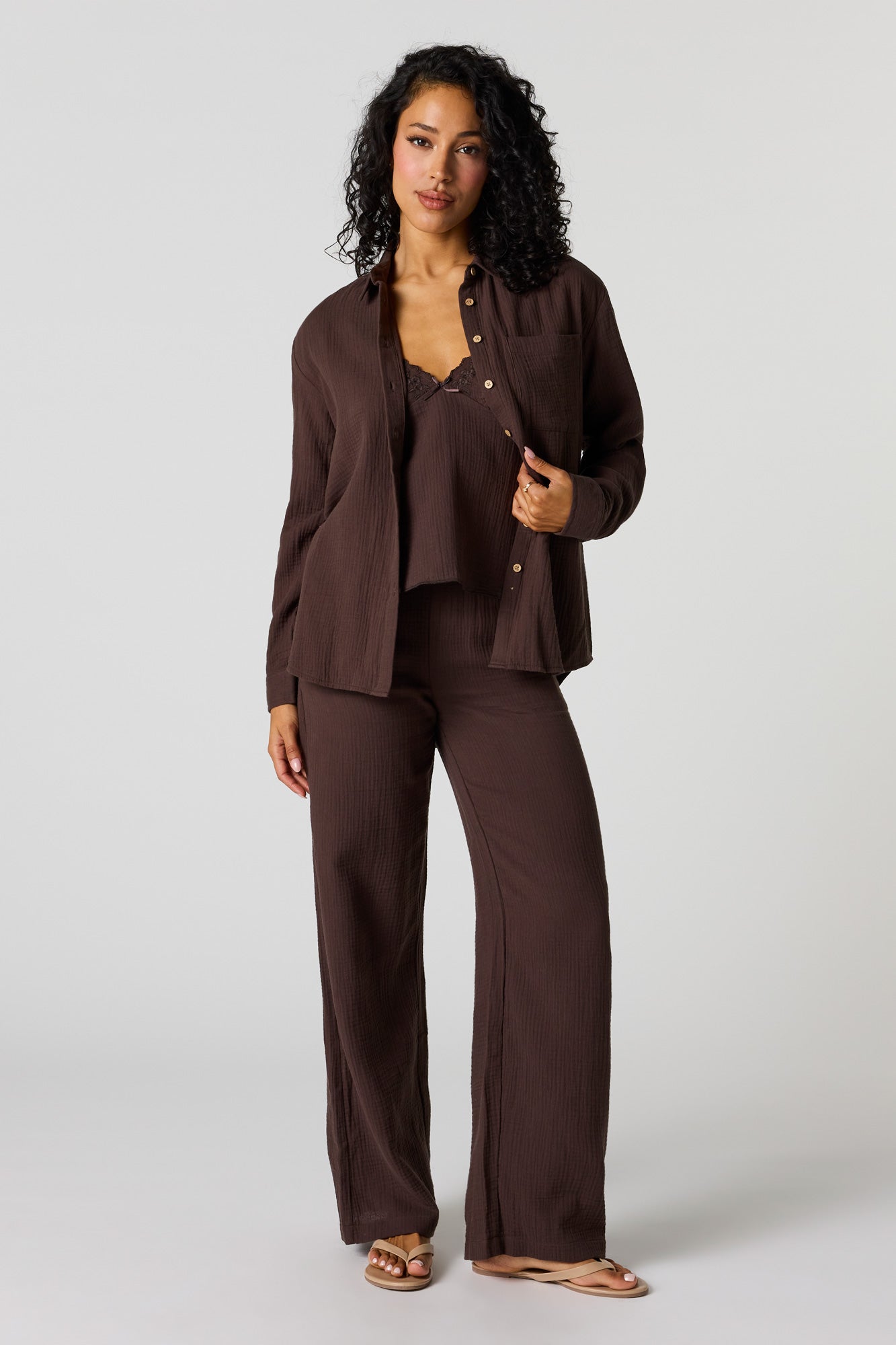 Gauze Relaxed Button-Up Top