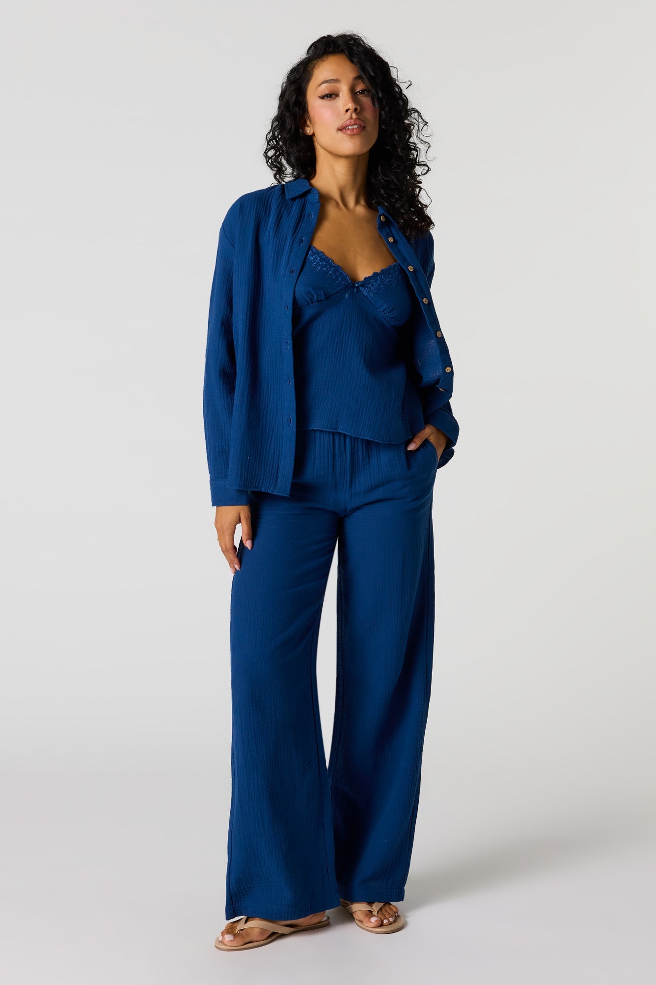 Gauze Relaxed Button-Up Top