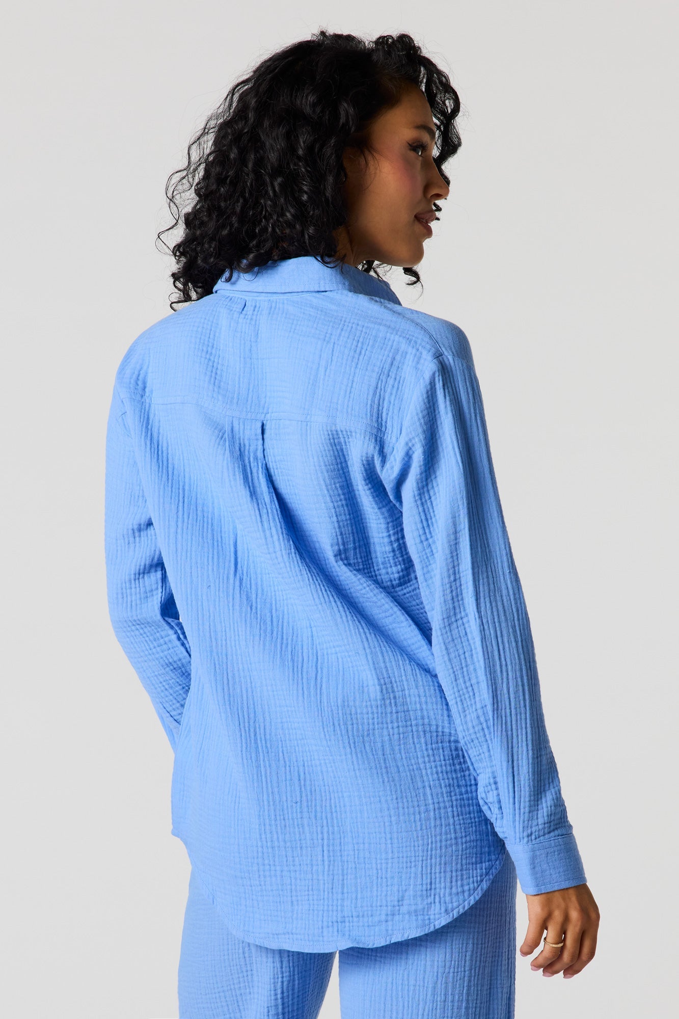 Gauze Relaxed Button-Up Top