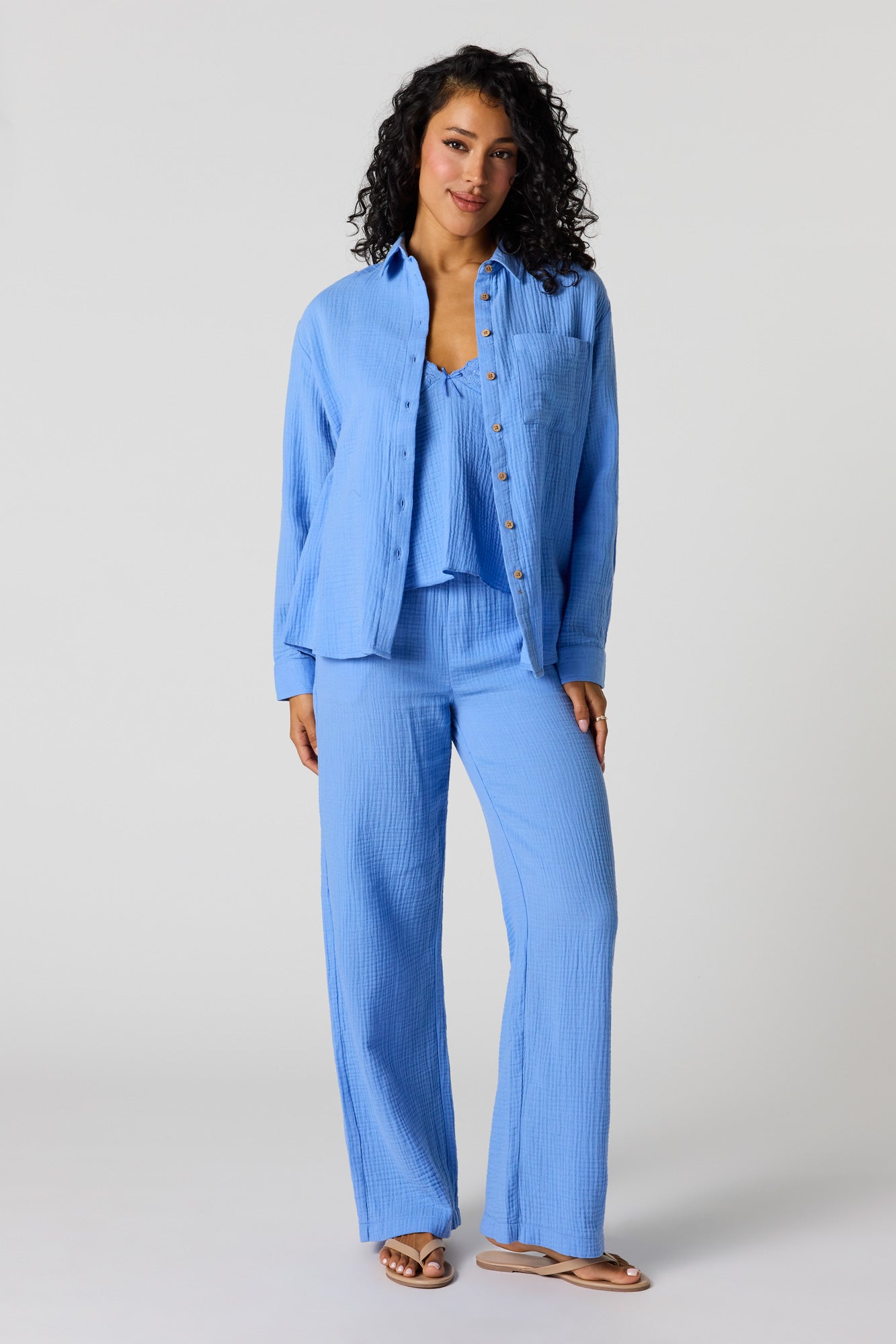 Gauze Relaxed Button-Up Top