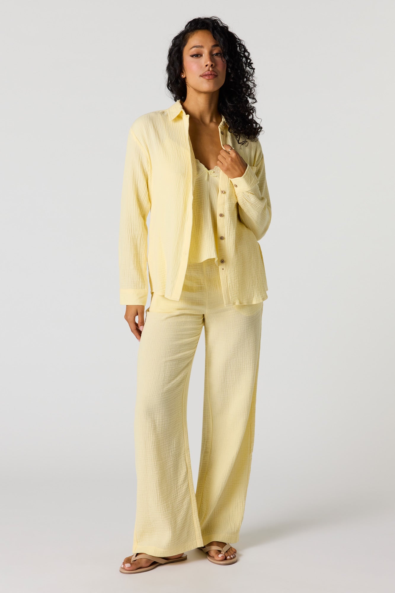 Gauze Relaxed Button-Up Top
