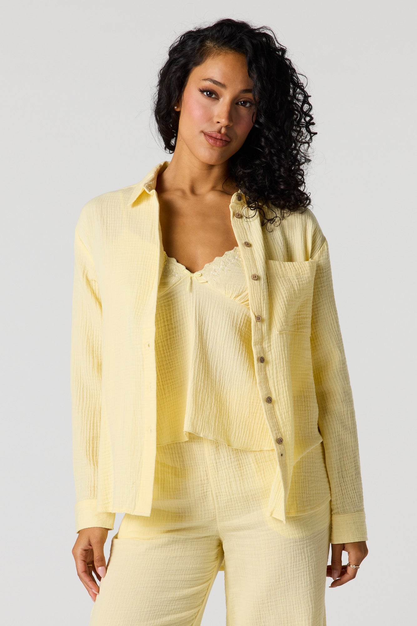 Gauze Relaxed Button-Up Top