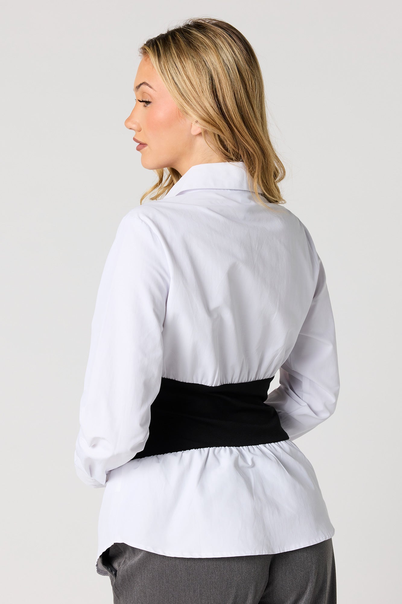 Corset Waist Button-Up Top